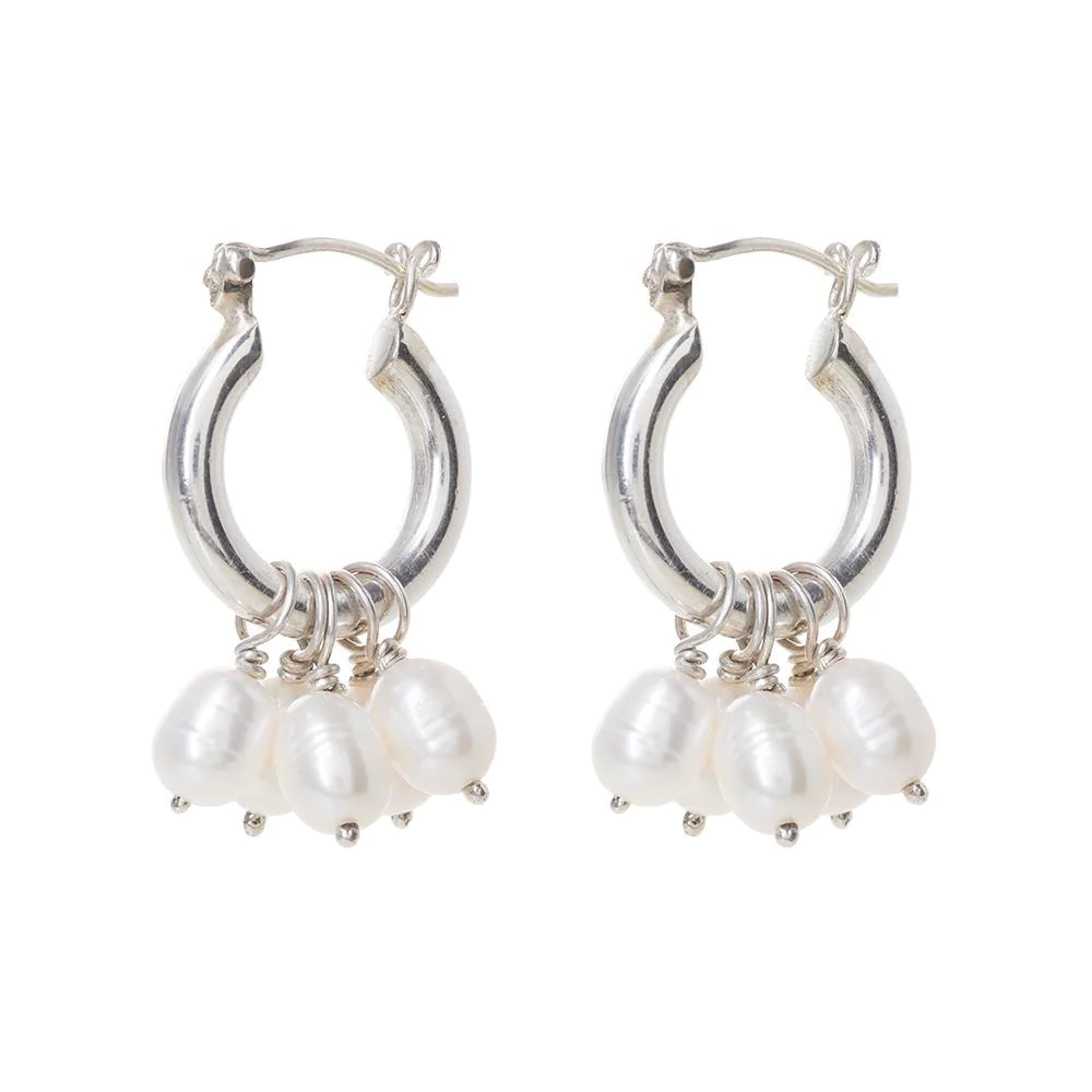 SILVER MINI HOOPS WITH DETACHABLE PEARLS