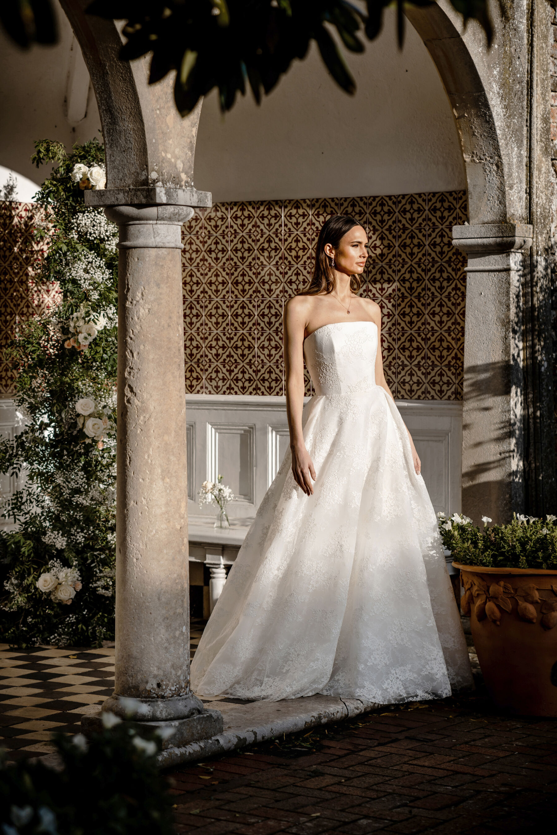 Caroline Castigliano modern strapless wedding dress available at Carina B Couture bridal boutique.