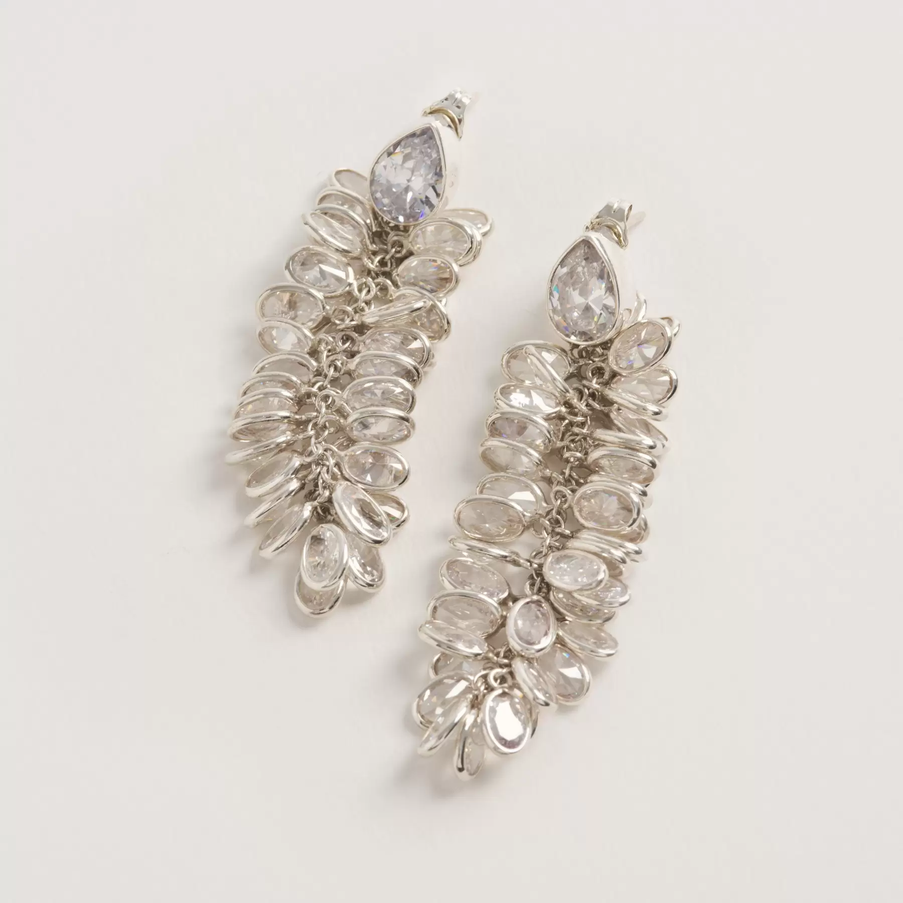 Silver Crystal Long Drops Earrings