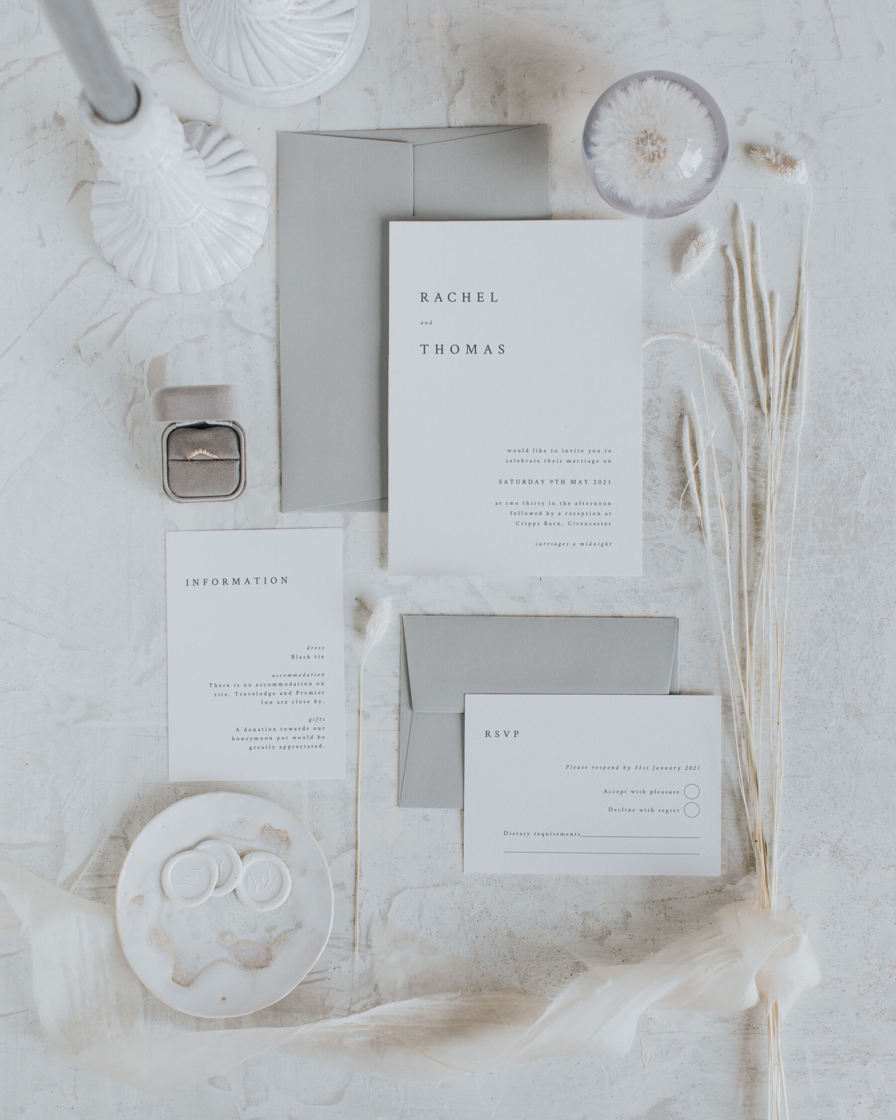 Elegant neutral wedding stationery by Lilac & White