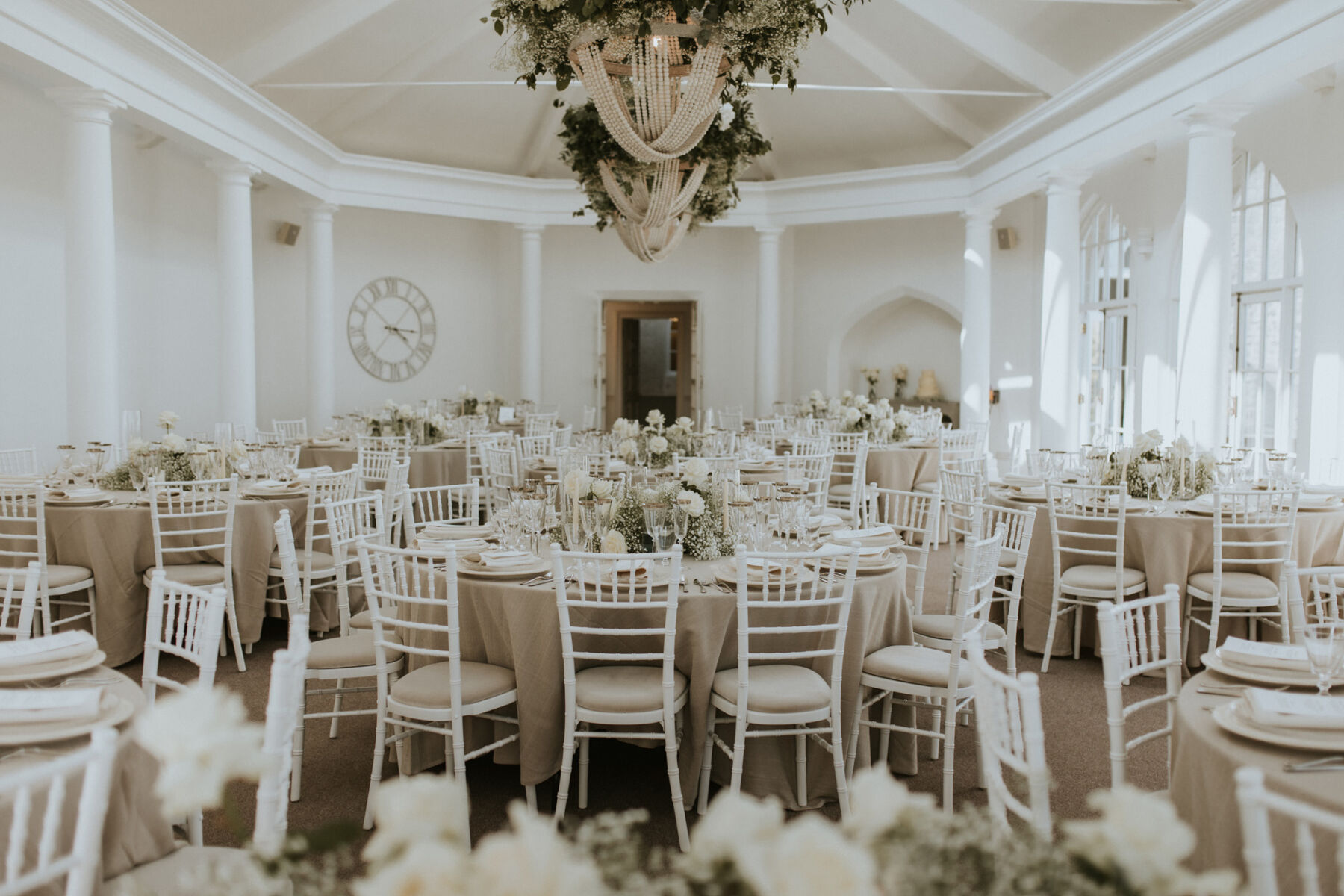 Wedding reception setup at The Pennsylvania Castle Estate - a Dorset wedding venue on a clifftop with incredible sea views.