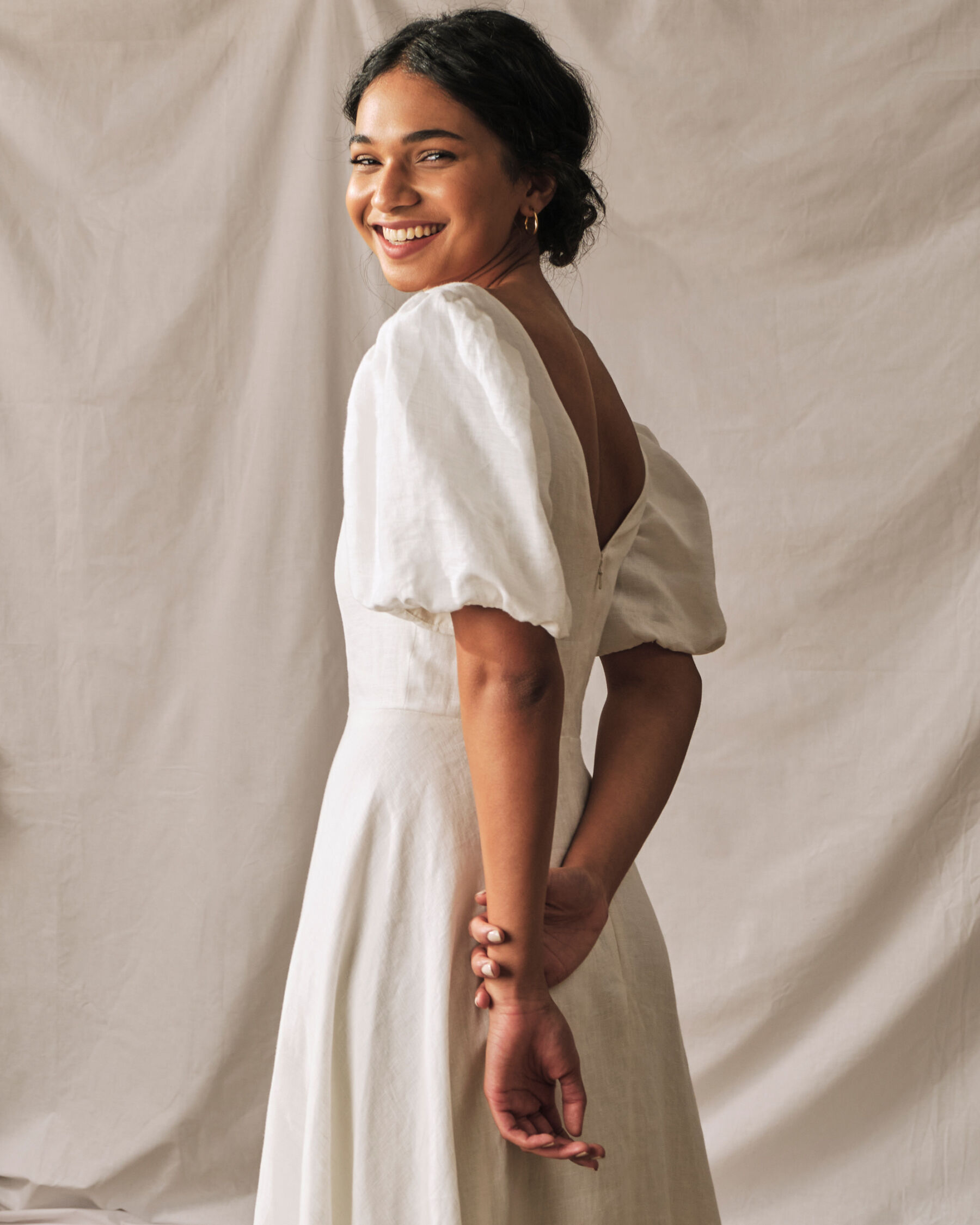 Simple wedding dress with puff sleeve, by Sophie Rose Bridal