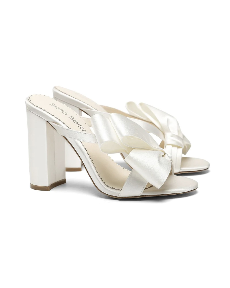 Block heel wedding shoes with bows, by Bella Belle.