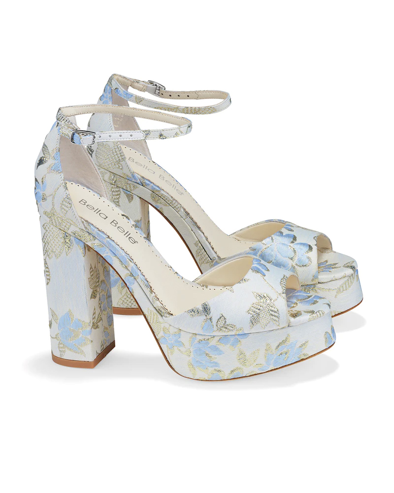 Blue wedding shoes with floral print Bella Belle