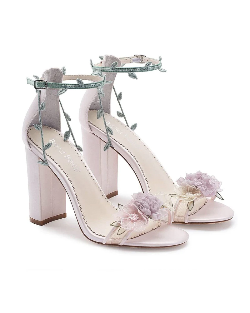 Blush Pink Block heel wedding shoes by Bella Belle.