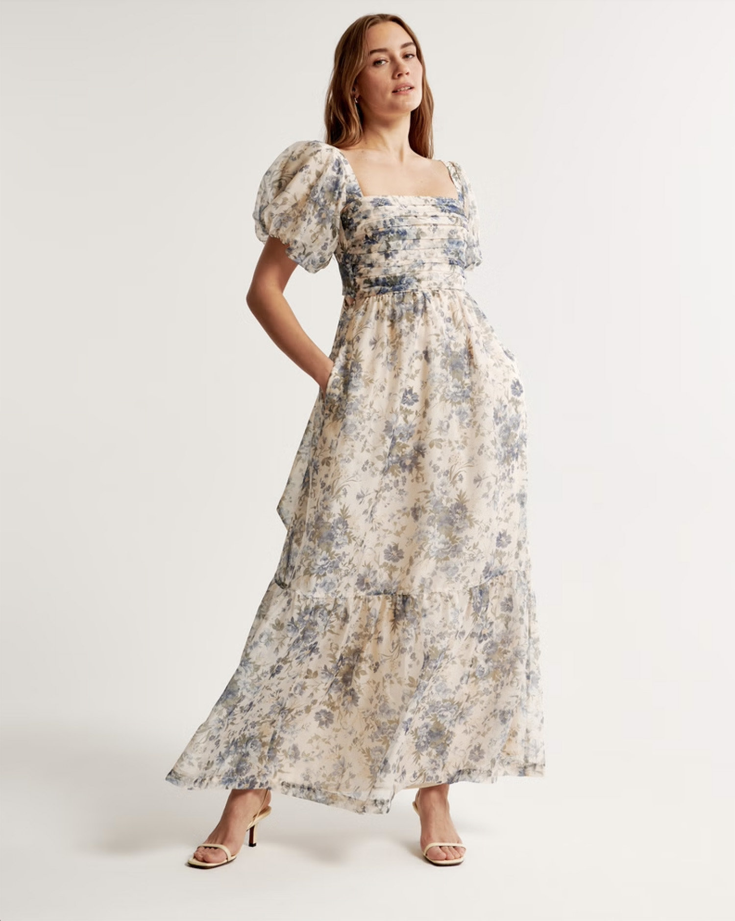 Emerson Drama Bow Back Gown Cream Floral