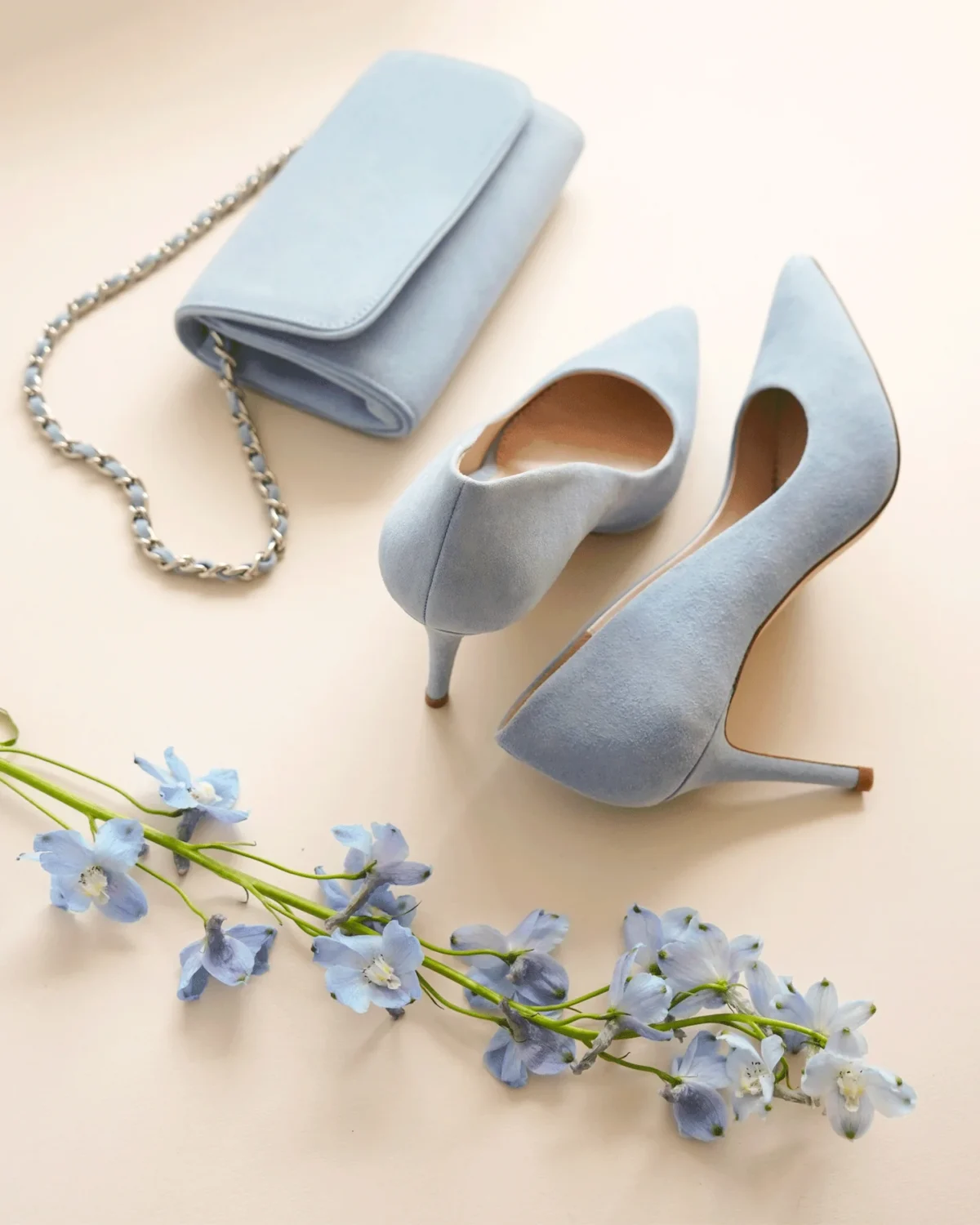 Claudia Mid Heel Pale Blue Suede Wedding Shoes