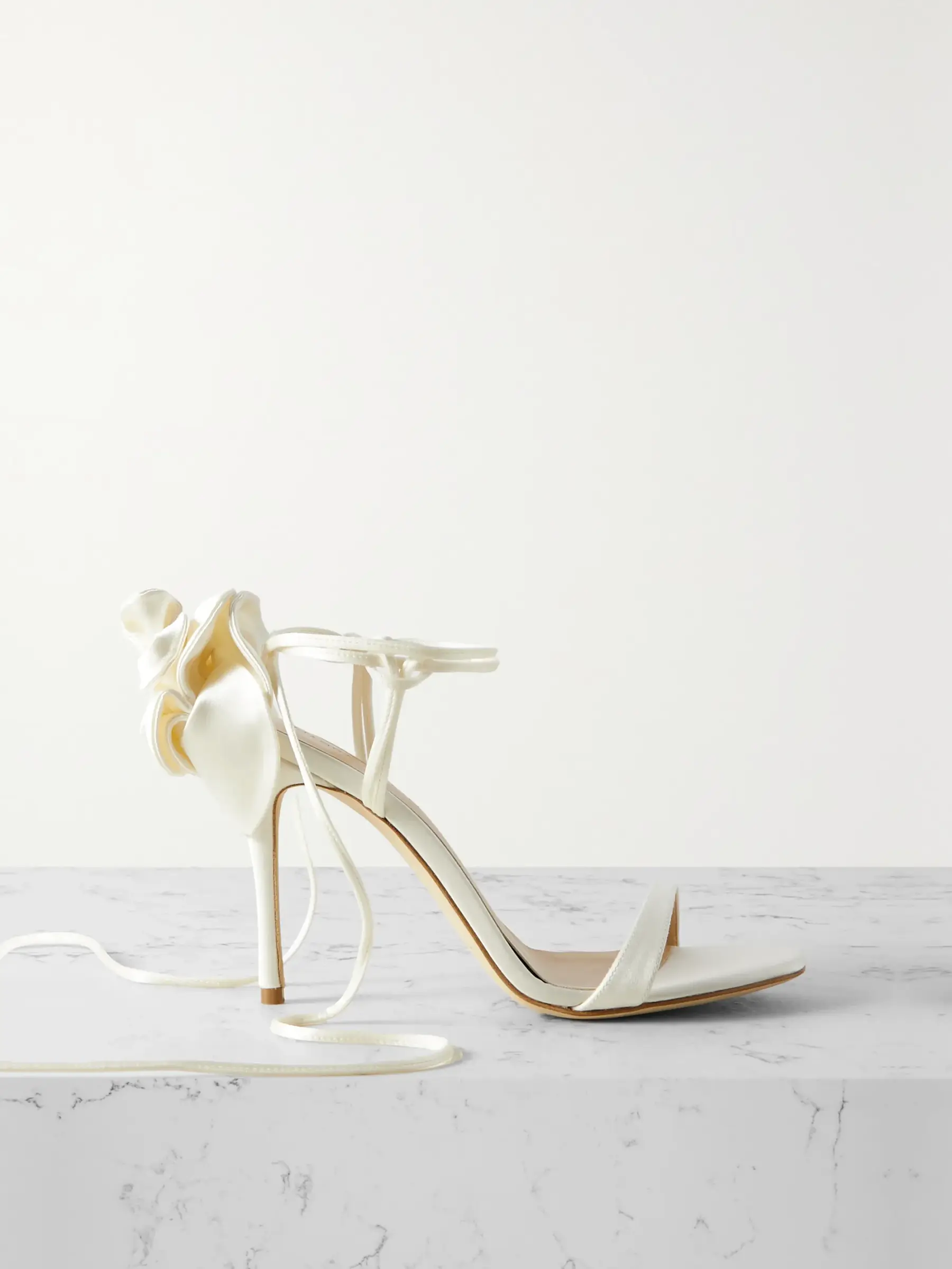 Appliquéd Satin Sandals With Rose
