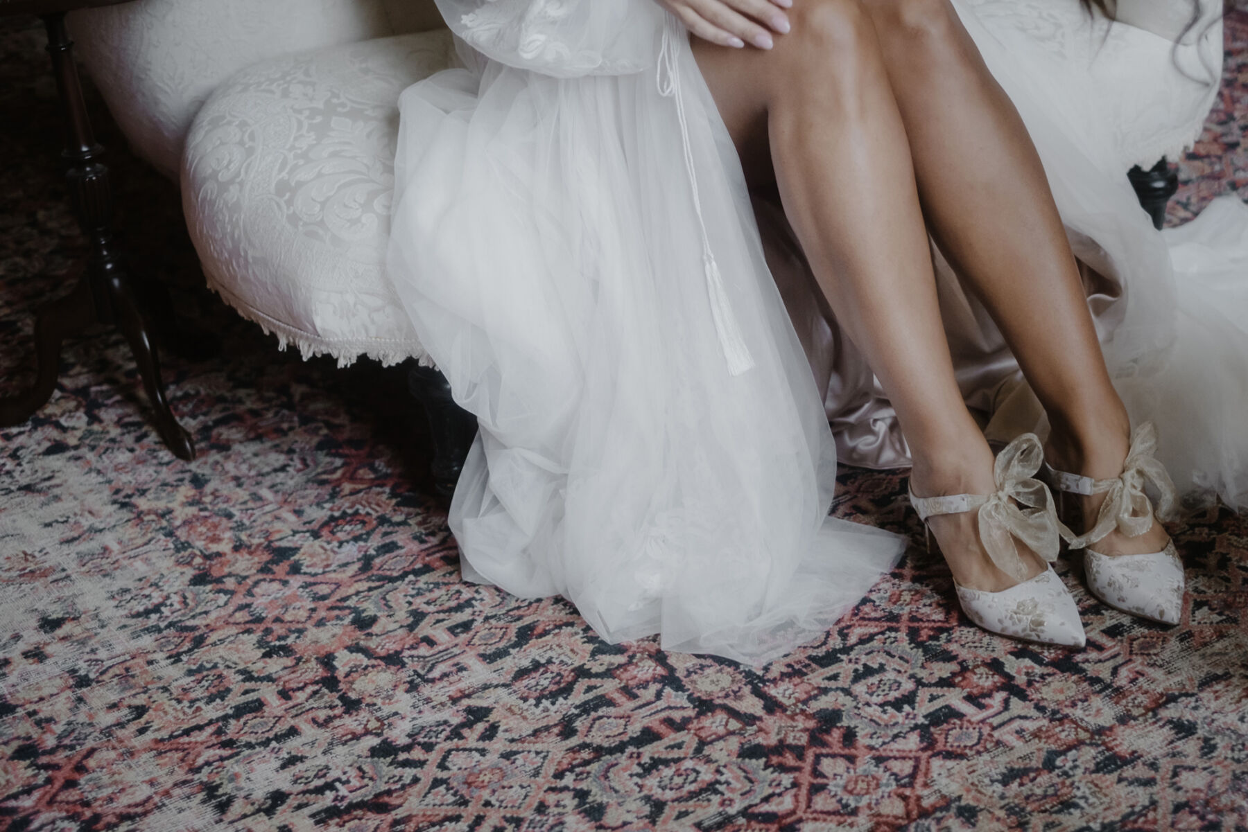 Elvie Pointed Toe Pump wedding shoes with tulle ribbon ties, by Something Blue.