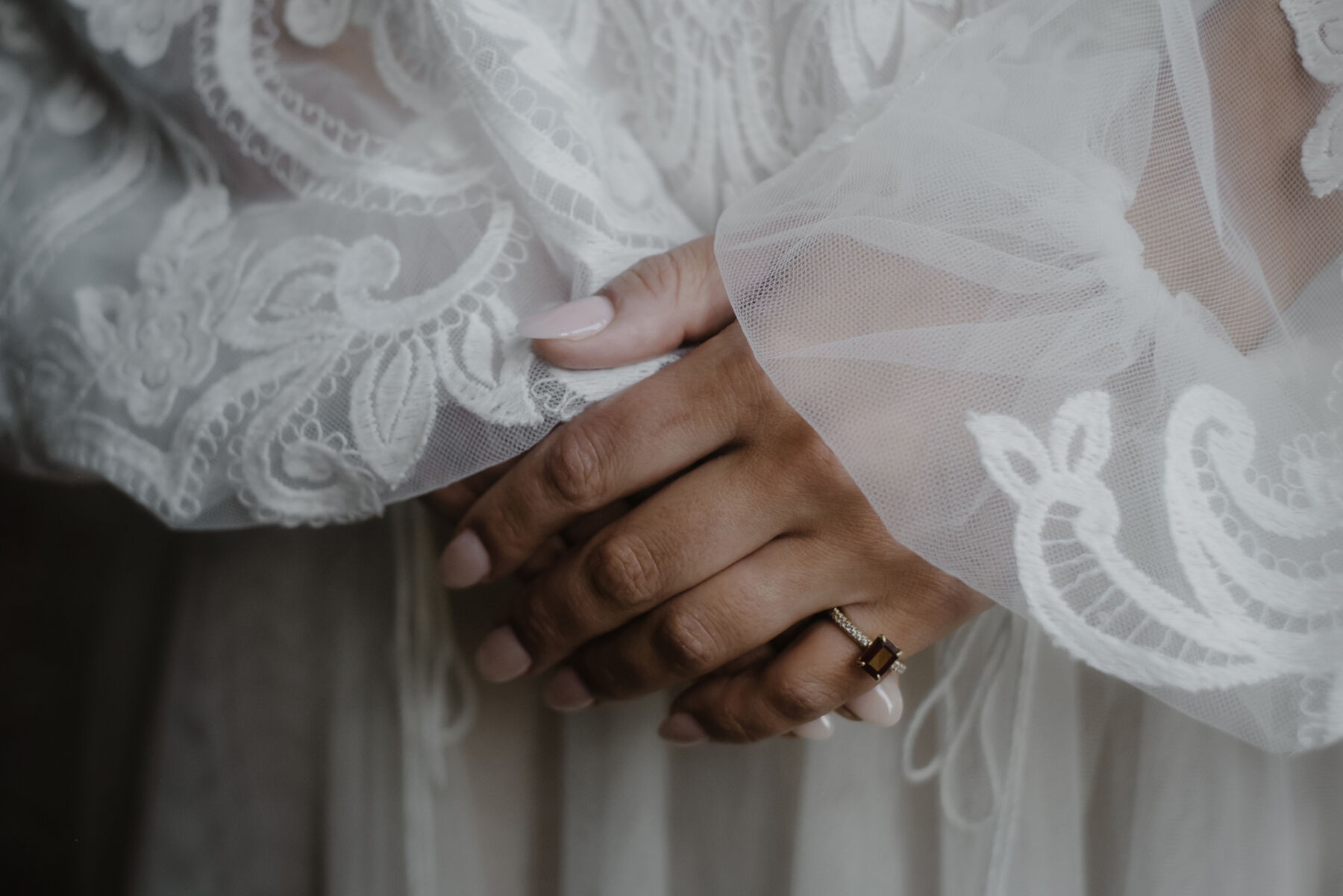 Very pale pink bridal manicure.