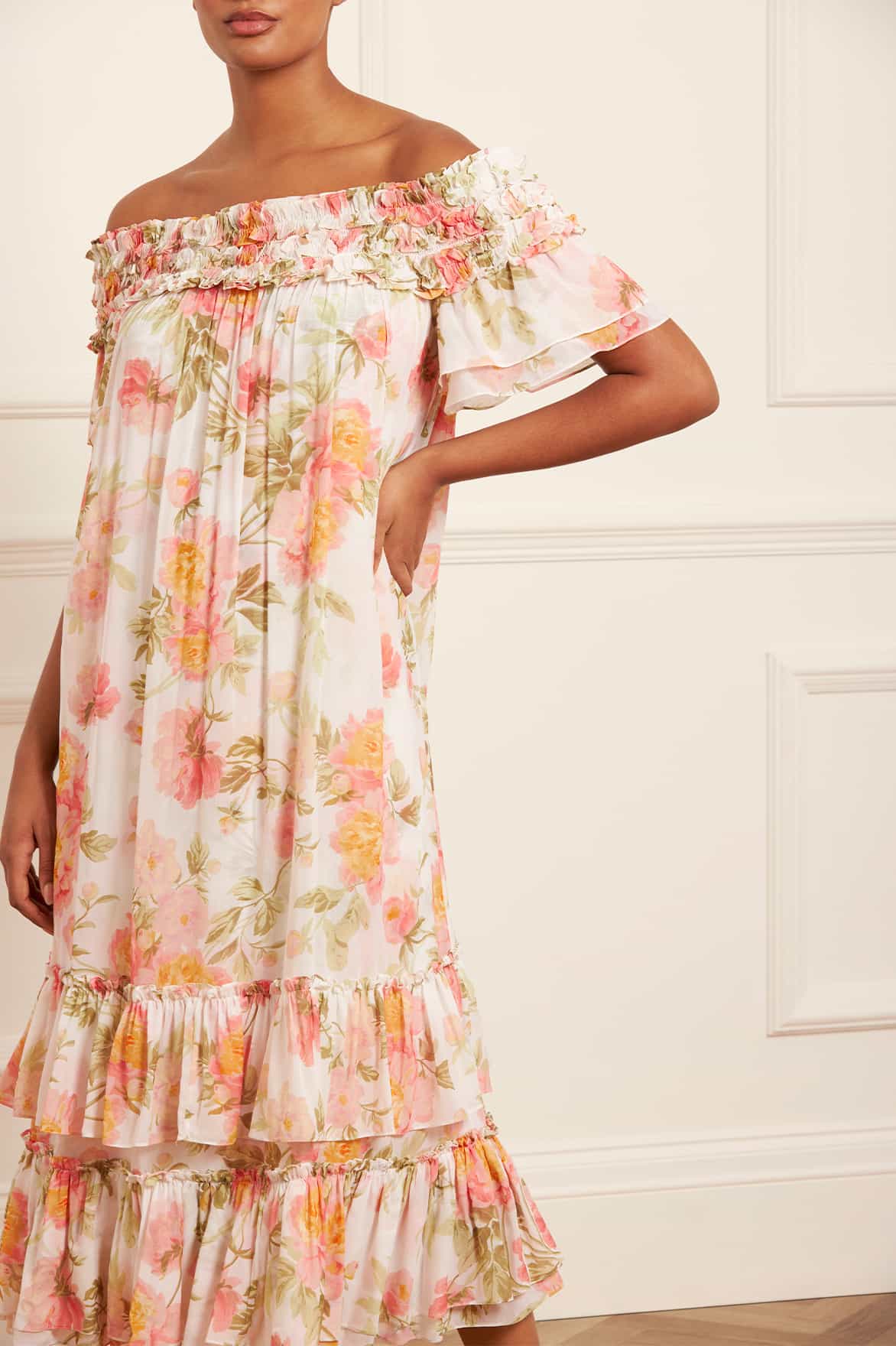 Needle & Thread Peony Promise Chiffon Off-Shoulder Tiered Ballerina Dress