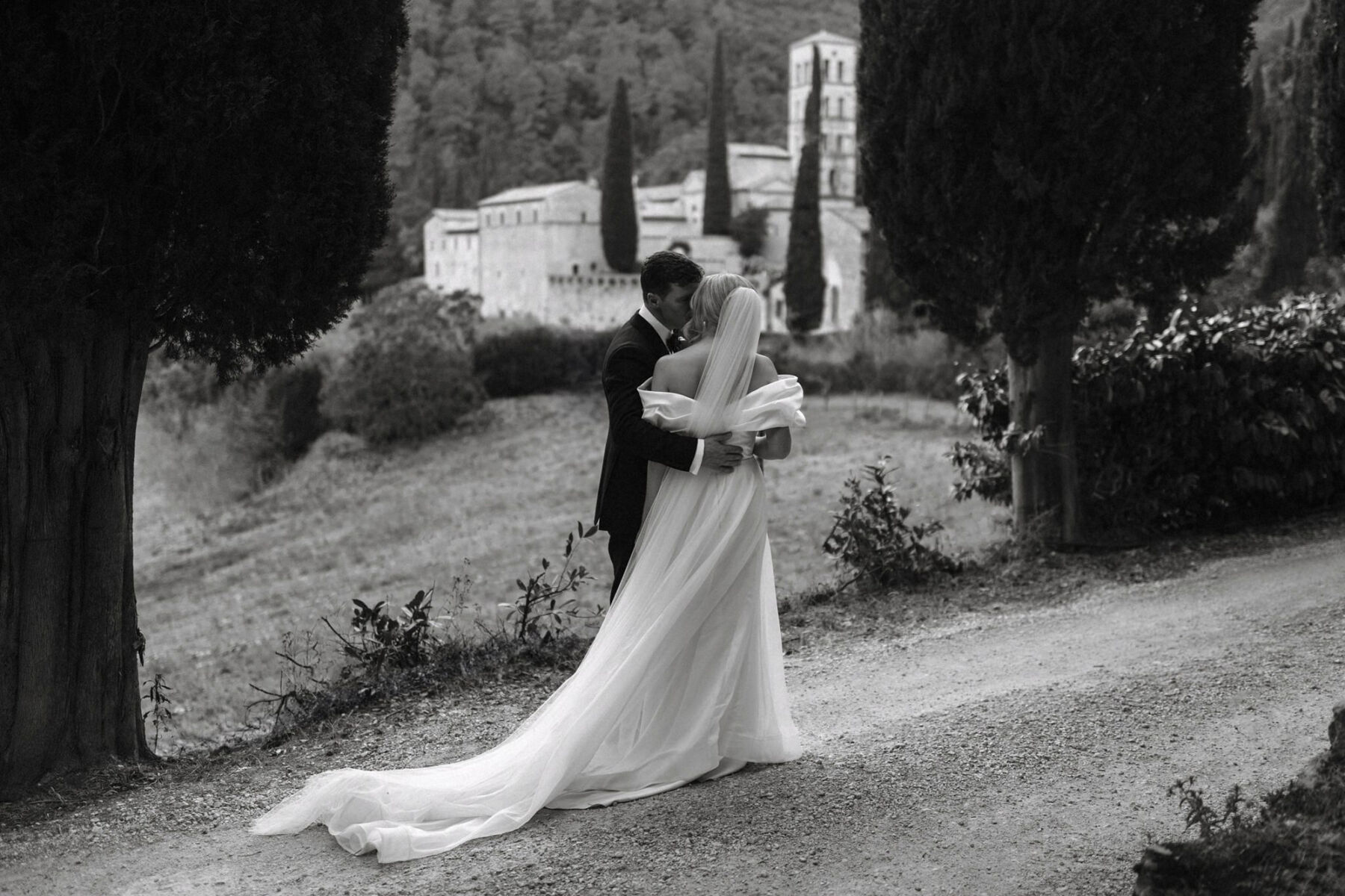 Wedding at Abbazia San Pietro Valle, Italy. The bride wears Alon Livne. Lewis Membery Photography.