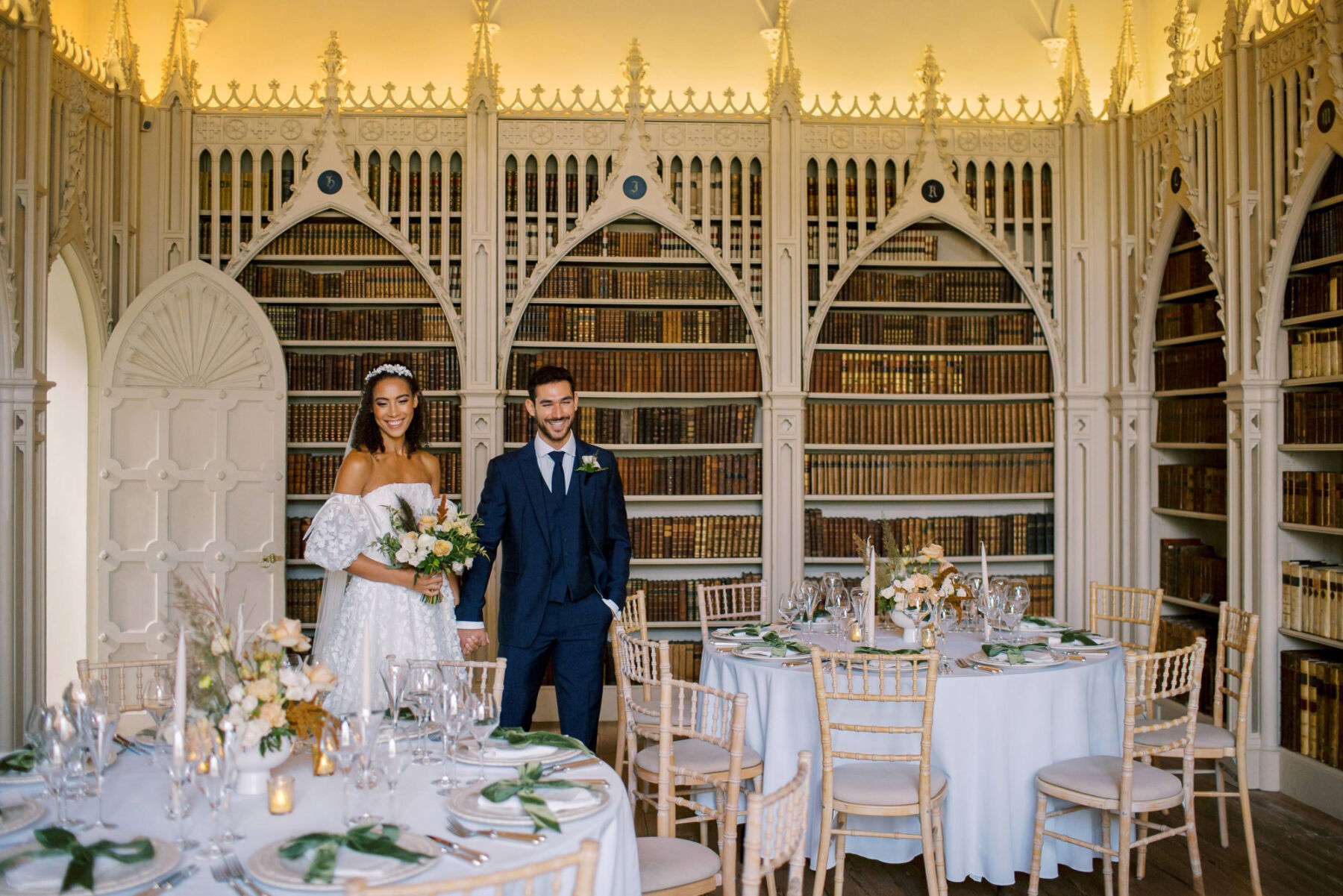 Gothic Architecture Inspired Wedding Styling, at Strawberry Hill House 7 Bride and groom entering the room to enjoy the stunning Gothic interior of Strawberry Hill House. Helen Warner Photography.