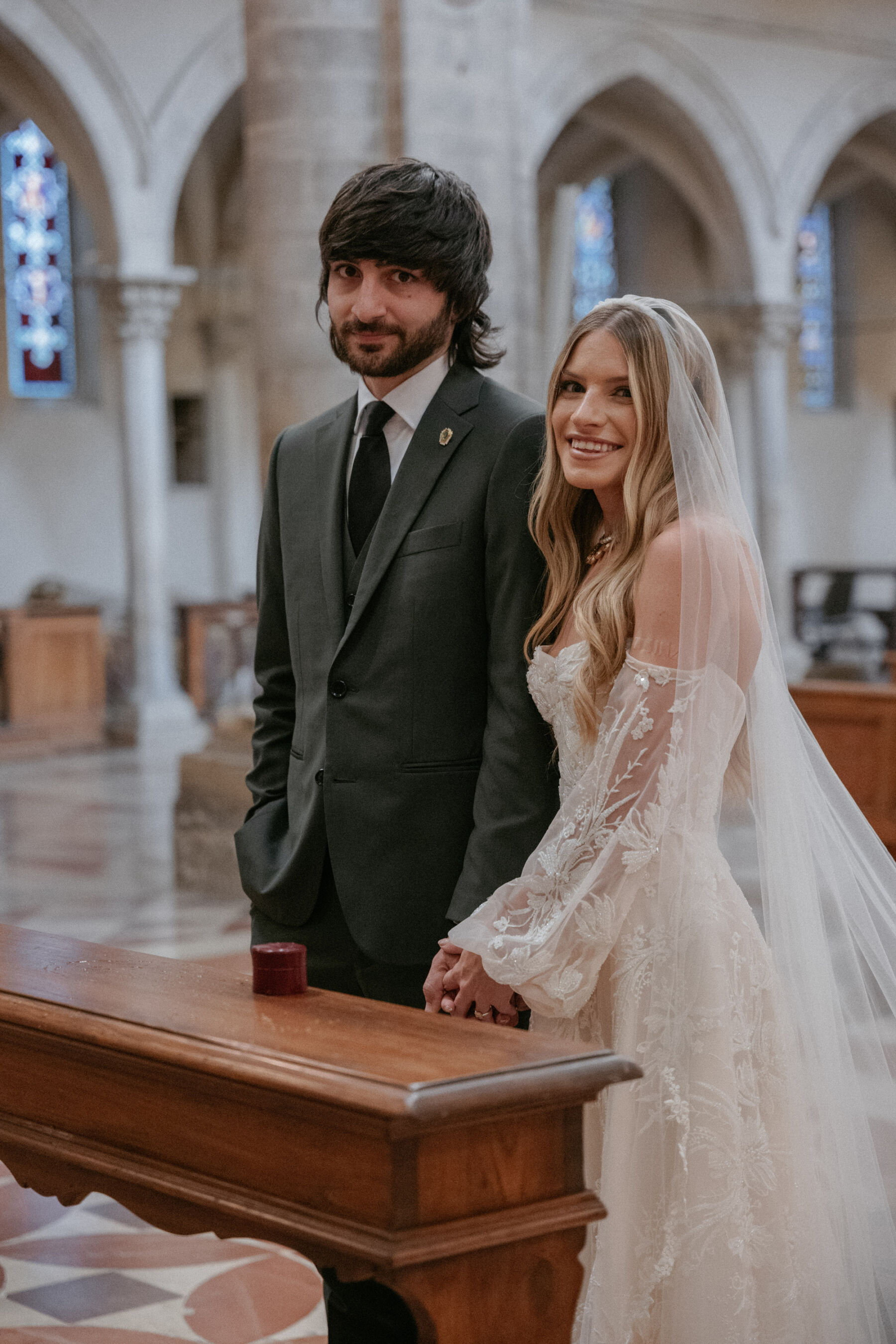 Mikaela in Alena Leena For Her Elegant Italian Wedding at Villa Fattoria di Vibio 33 Wedding inside Concattedrale della Santissima Annunziata in Italy, a 13th Century Gothic church in Umbria. Photography by Stefano Santucci.