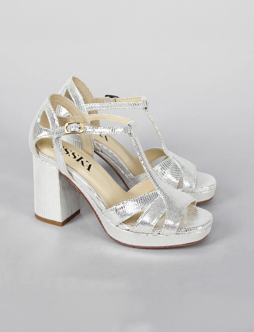 Esska Valerie Metallic Silver Block Heels