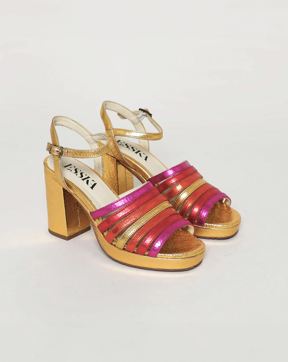 Esska Verity Metallics Bright Block Heel Shoes