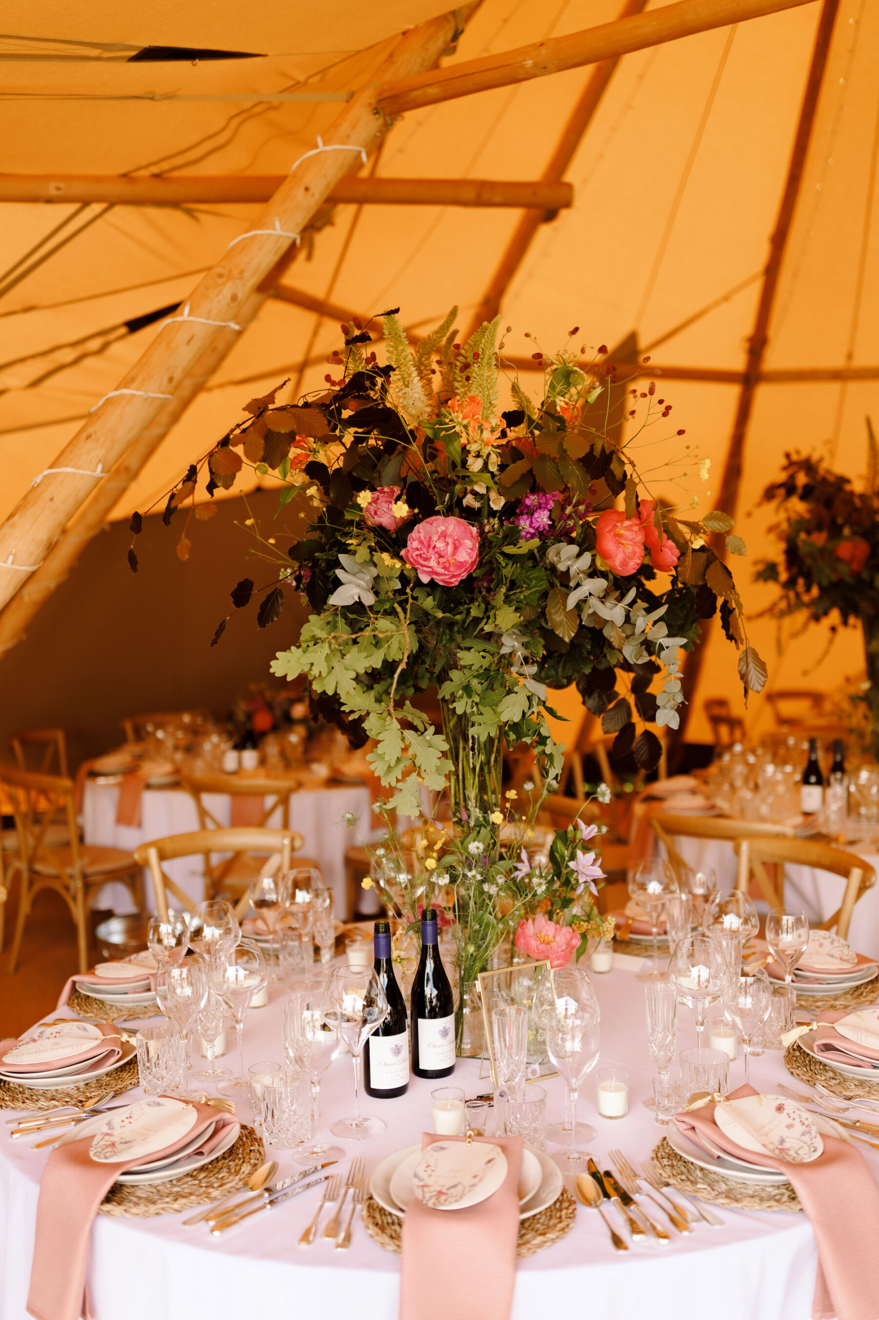 Wedding table flowers for a Midsummer Nights Dream inspired wedding.
