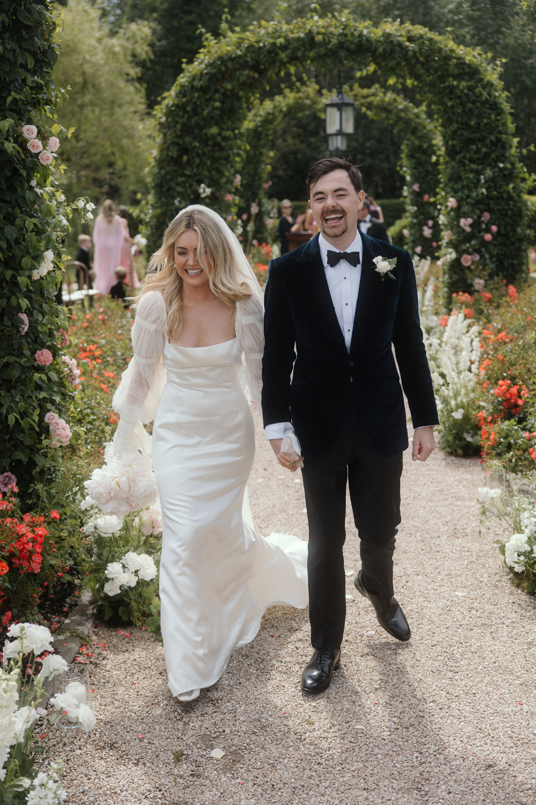 Romantic Ballynahinch Castle Wedding: Ciara in Danielle Frankel 5 Bride wearing Danielle Frankel and groom in black tie.