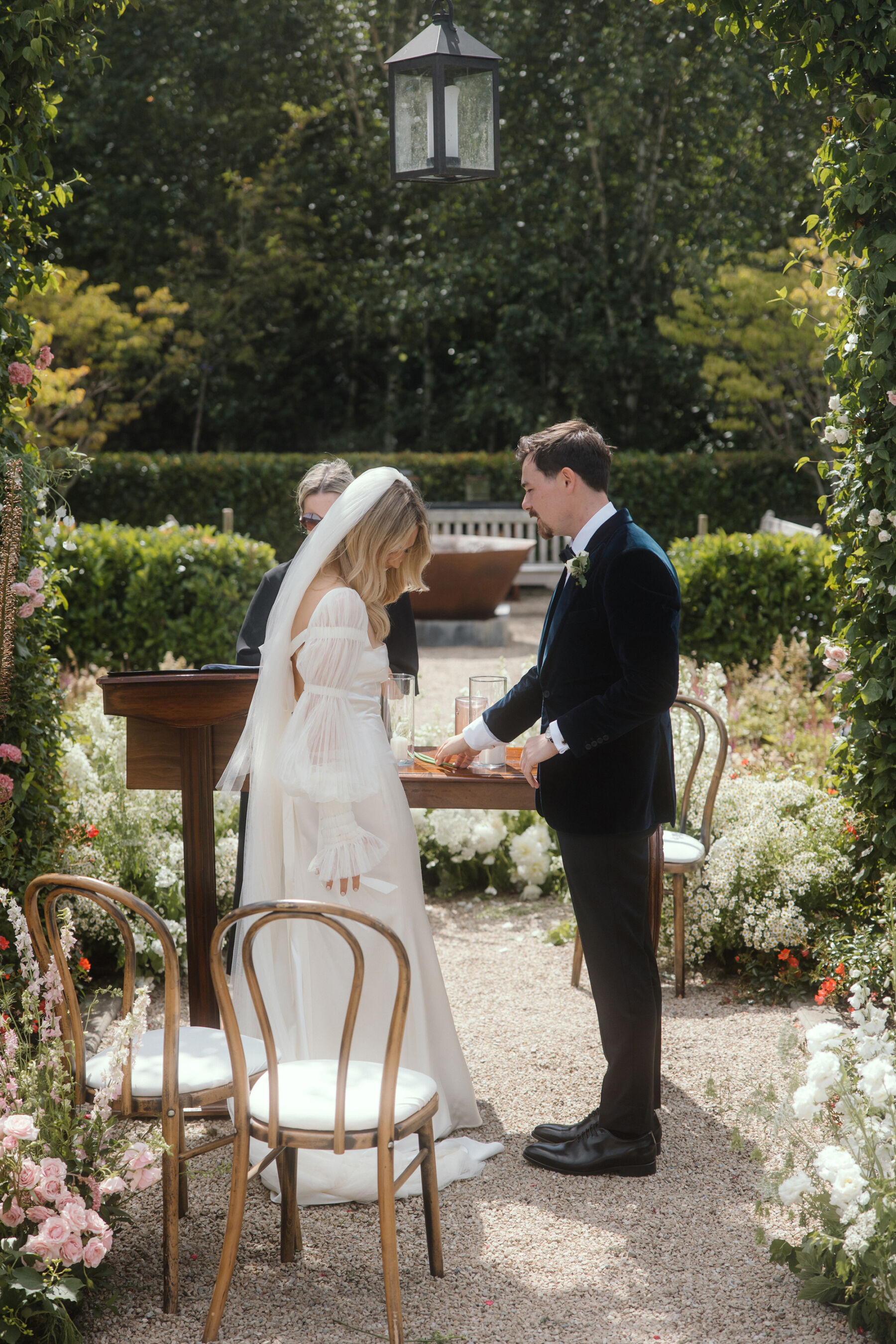 Romantic Ballynahinch Castle Wedding: Ciara in Danielle Frankel 19 Bride and groom during their wedding ceremony at Ballynahinch Castle in Ireland.