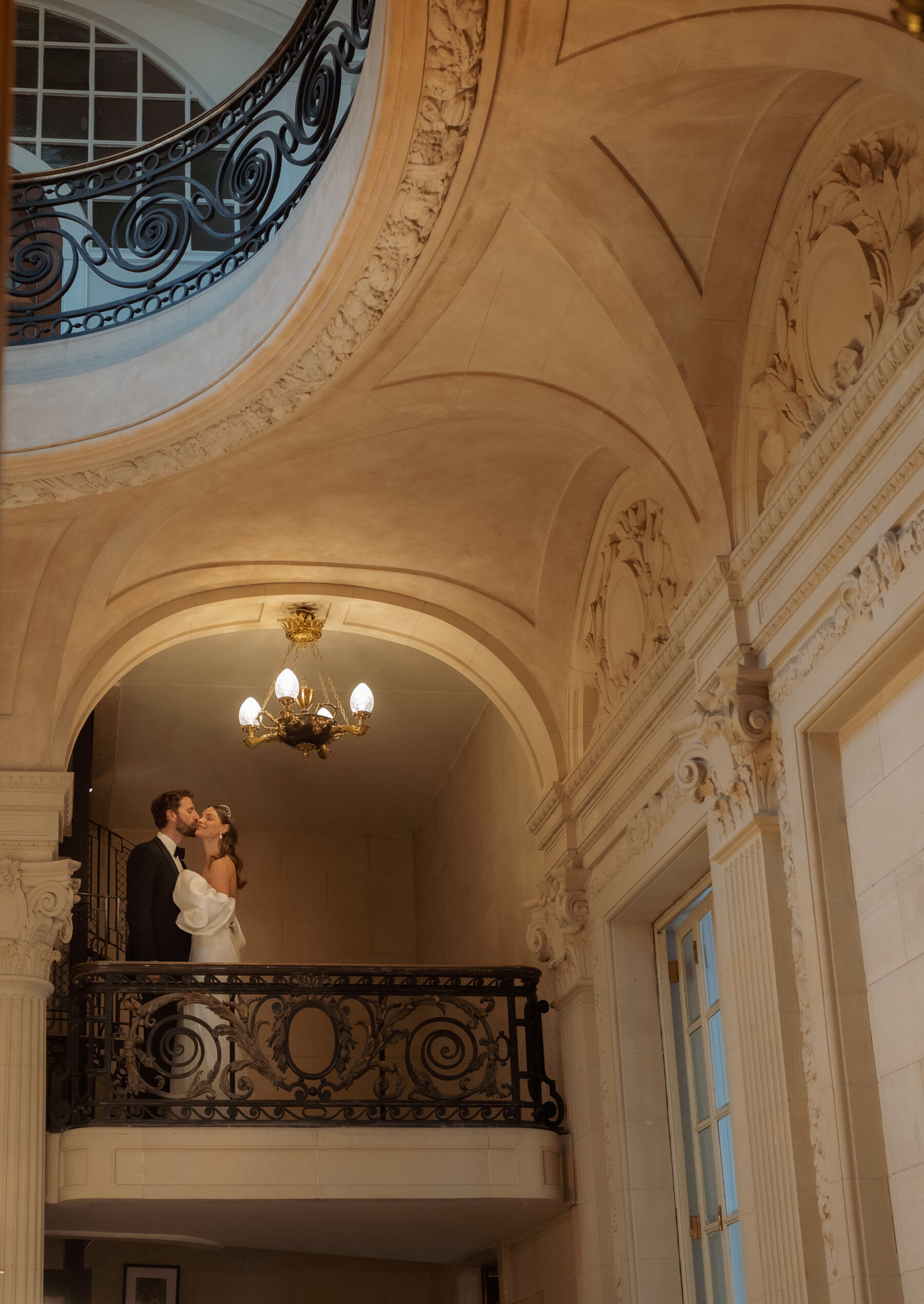 Bride and groom and the iconic interior of 10-11 Carlton Terrace London. Car Arwel Photography.