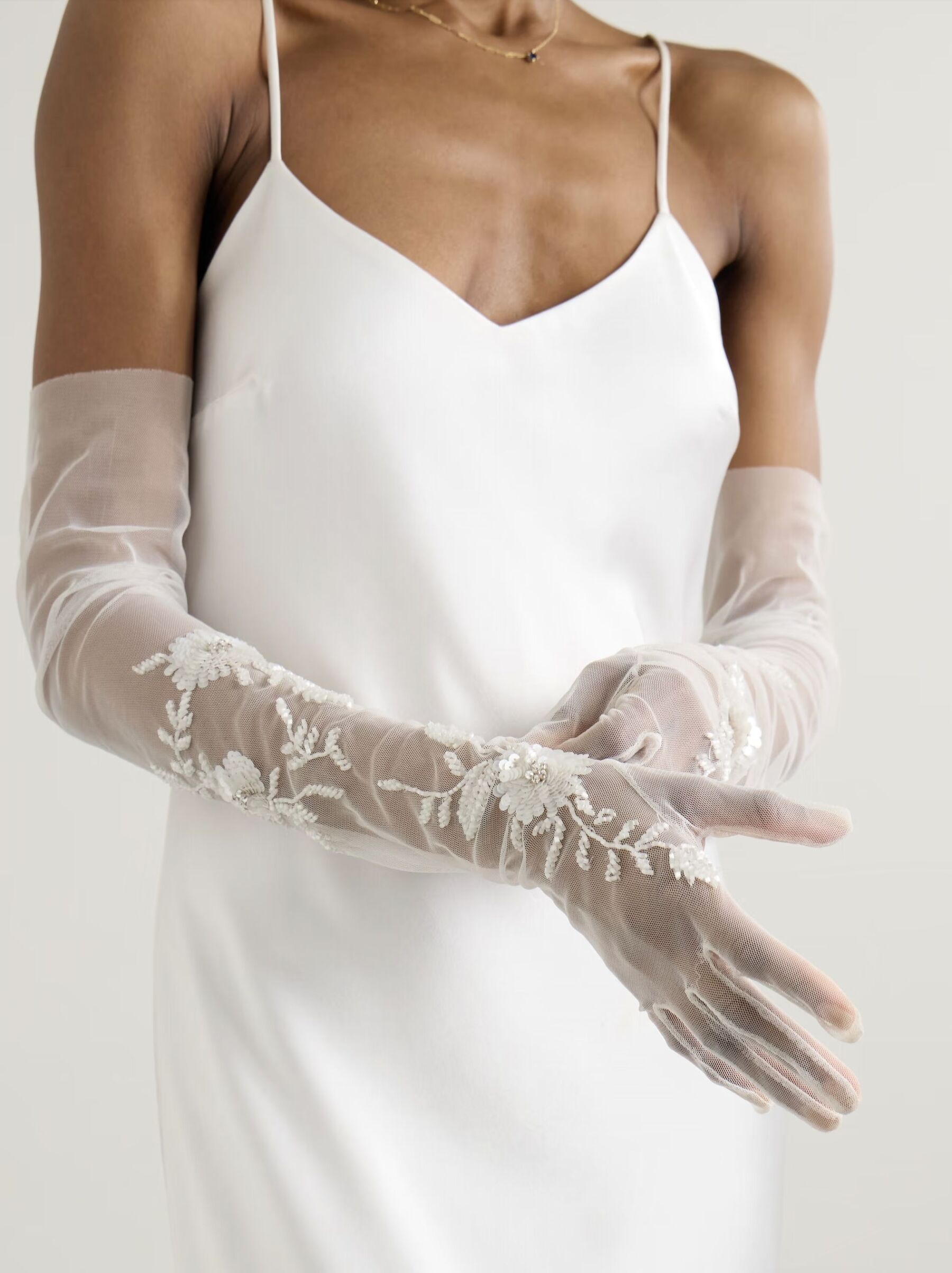 Elizabeth Crystal & Sequin Embellished Tulle Bridal Gloves