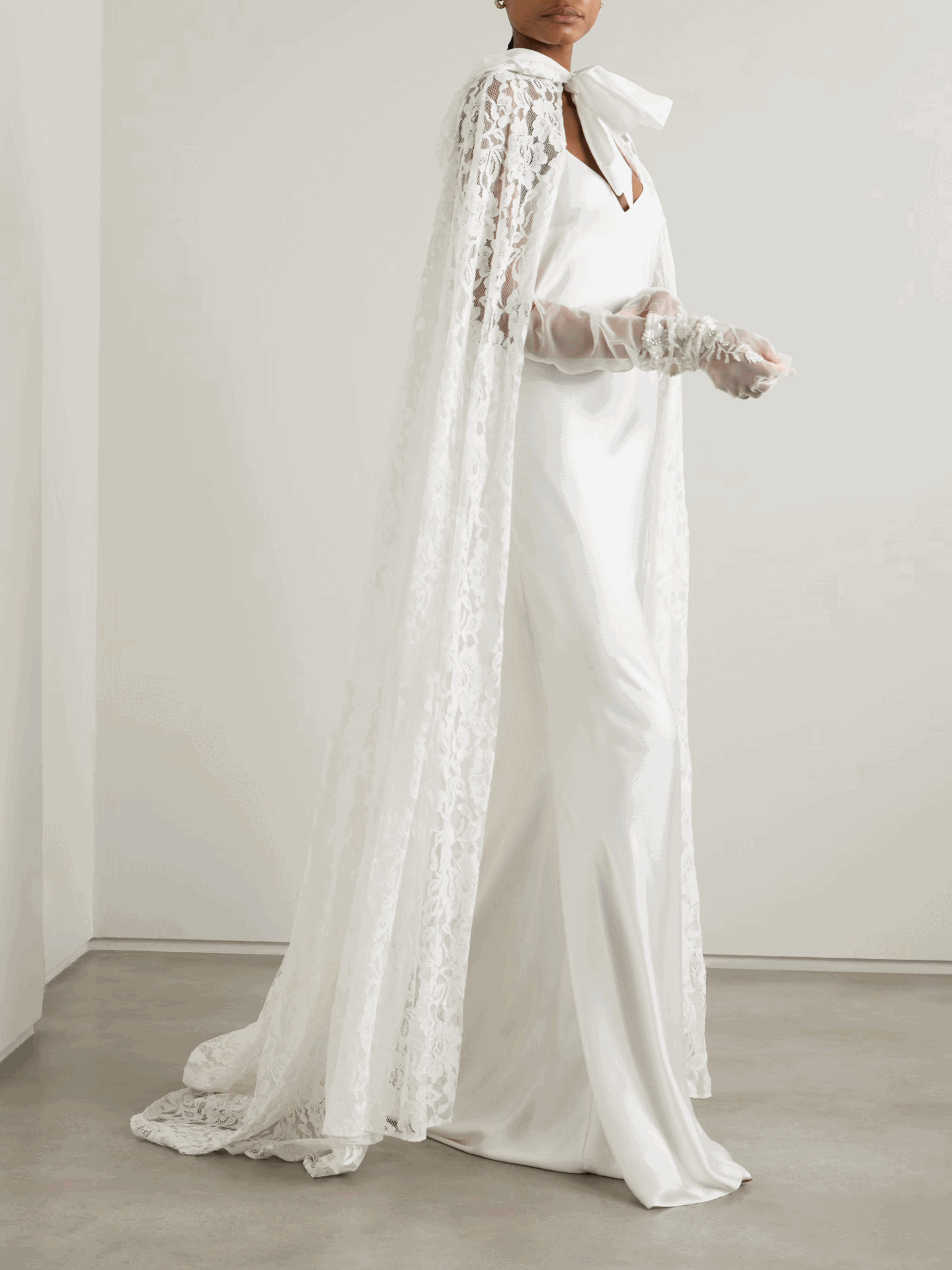 Dean Hooded Twill-Trimmed Lace Bridal Cape