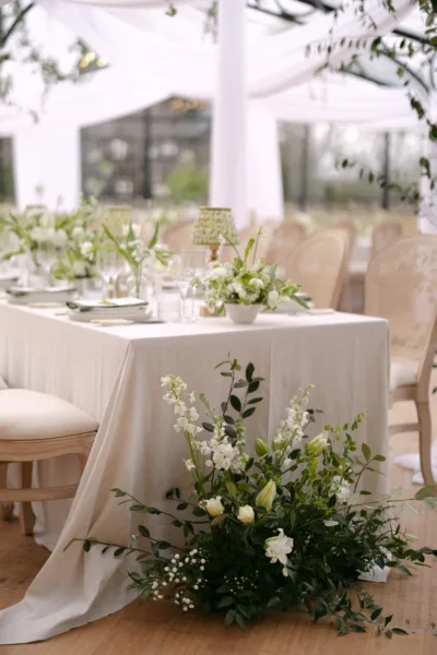 Natural Wheat beige coloured pure linen tablecloth used in wedding setup