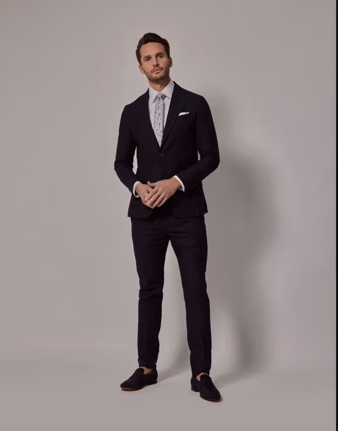 Navy Cotton Linen Slim Italian Suit,1913 Collection