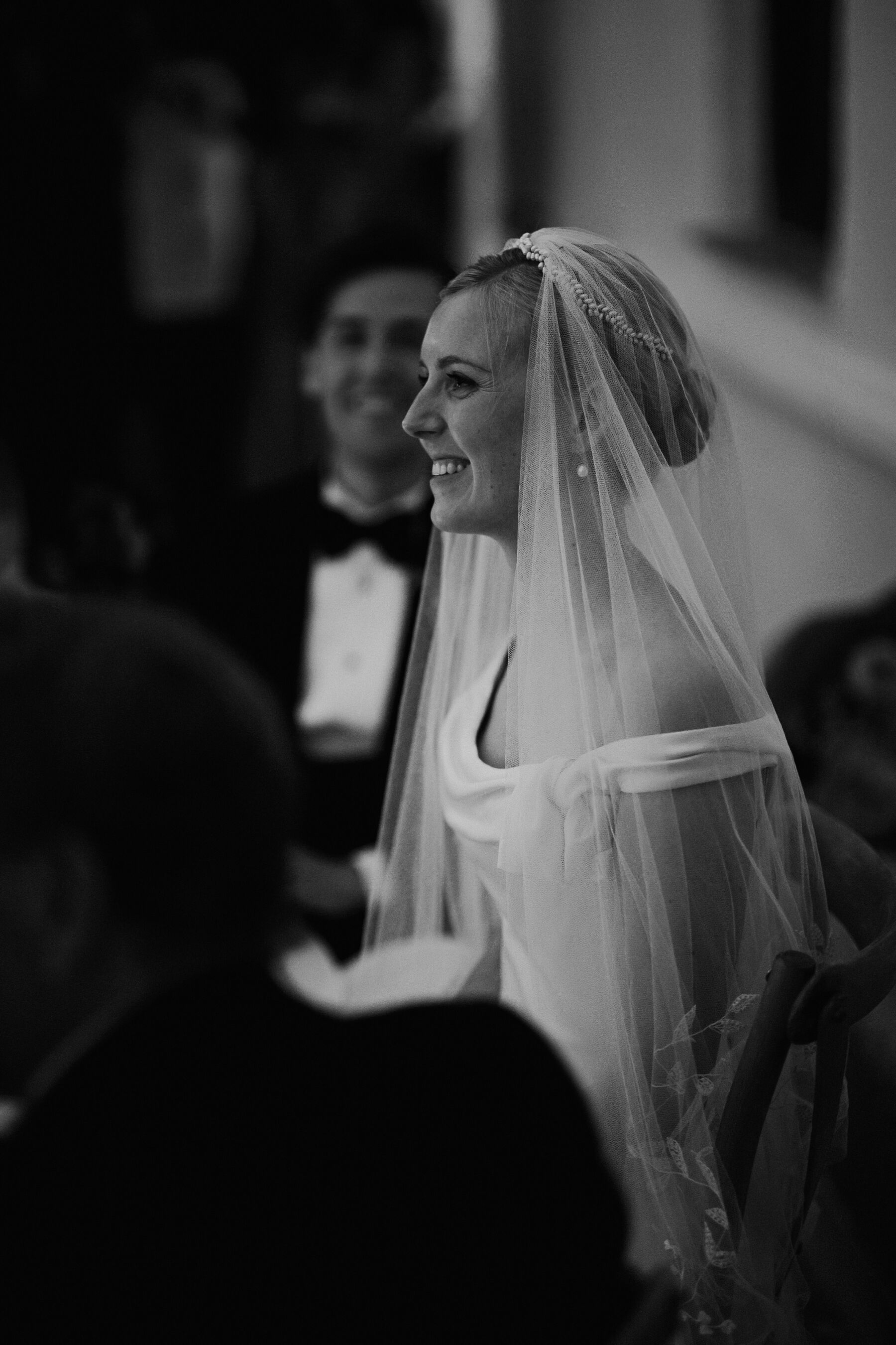 Alexandra Wore Phillipa Lepley For Her Romantic Destination Wedding in Spain 36 Elegant side profile shot of a bride wearing a Phillip Lepley wedding dress and veil.