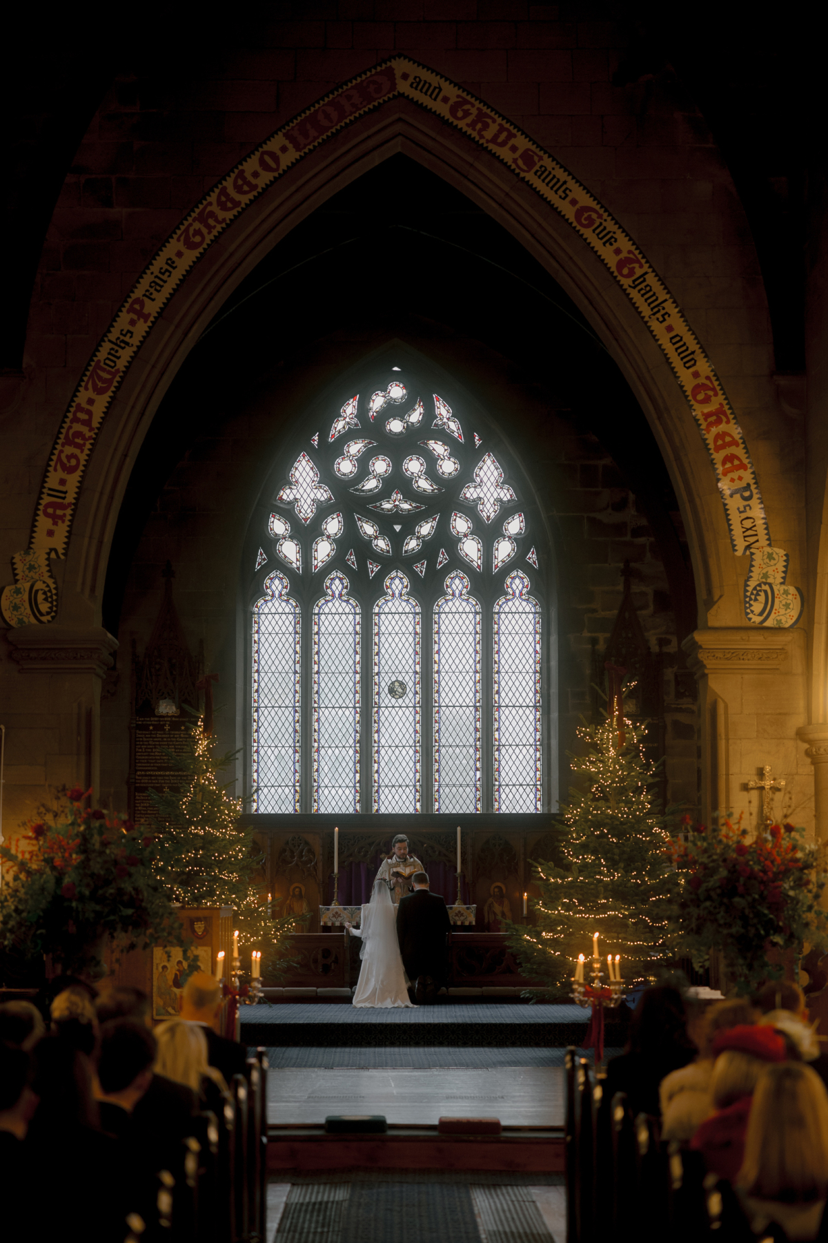 A Movie & Literary Inspired Romantic Christmas Wedding 48 Inside a church during a Christmas wedding.