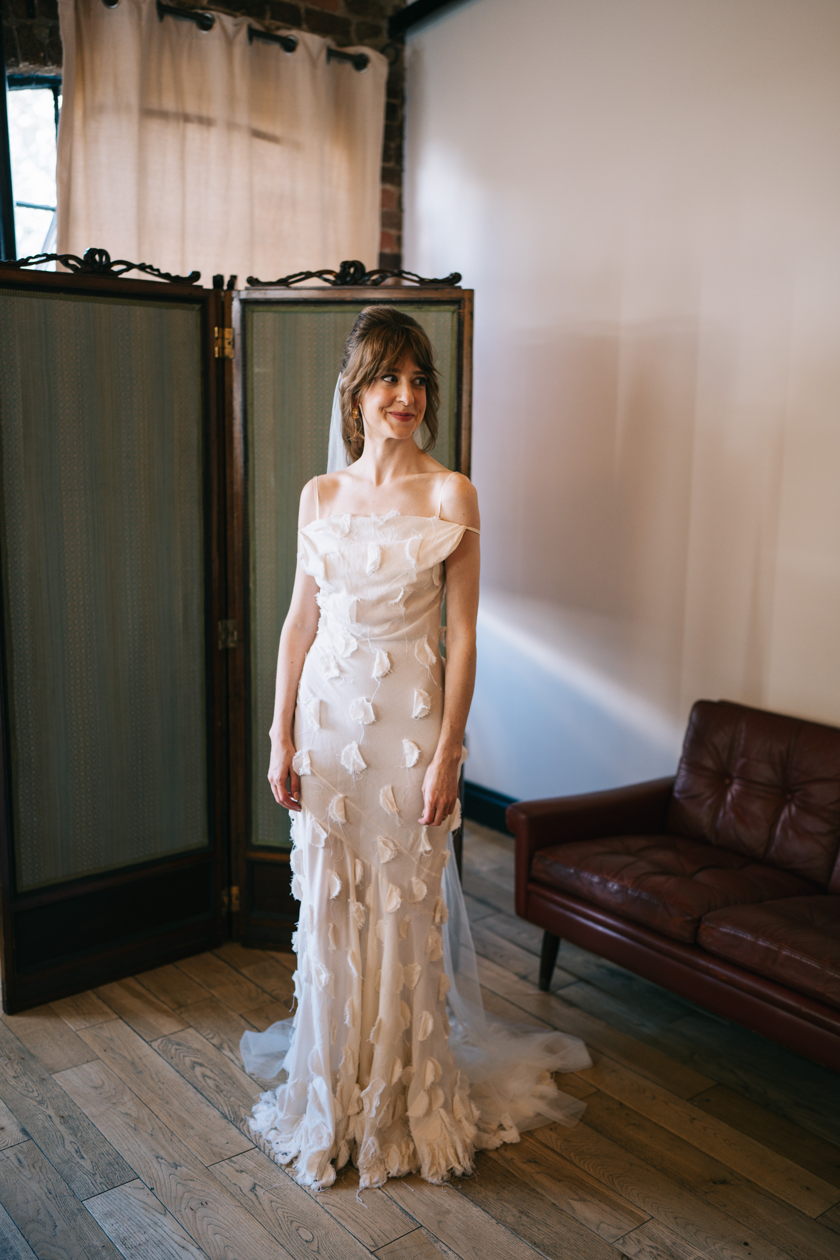A Speakeasy-Inspired Loft Wedding For Bride Jo in Jacquemus 17 Jacquemus Wedding Dress The Loft Studios 53 1