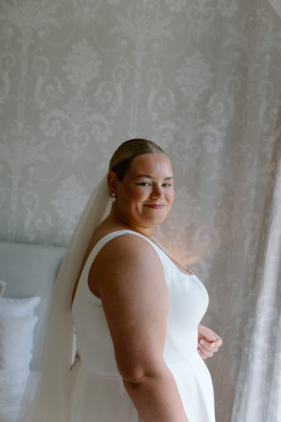 Annabel in Stella York for her Classic, Classy, Traditional & Minimalist Marquee Wedding at Home