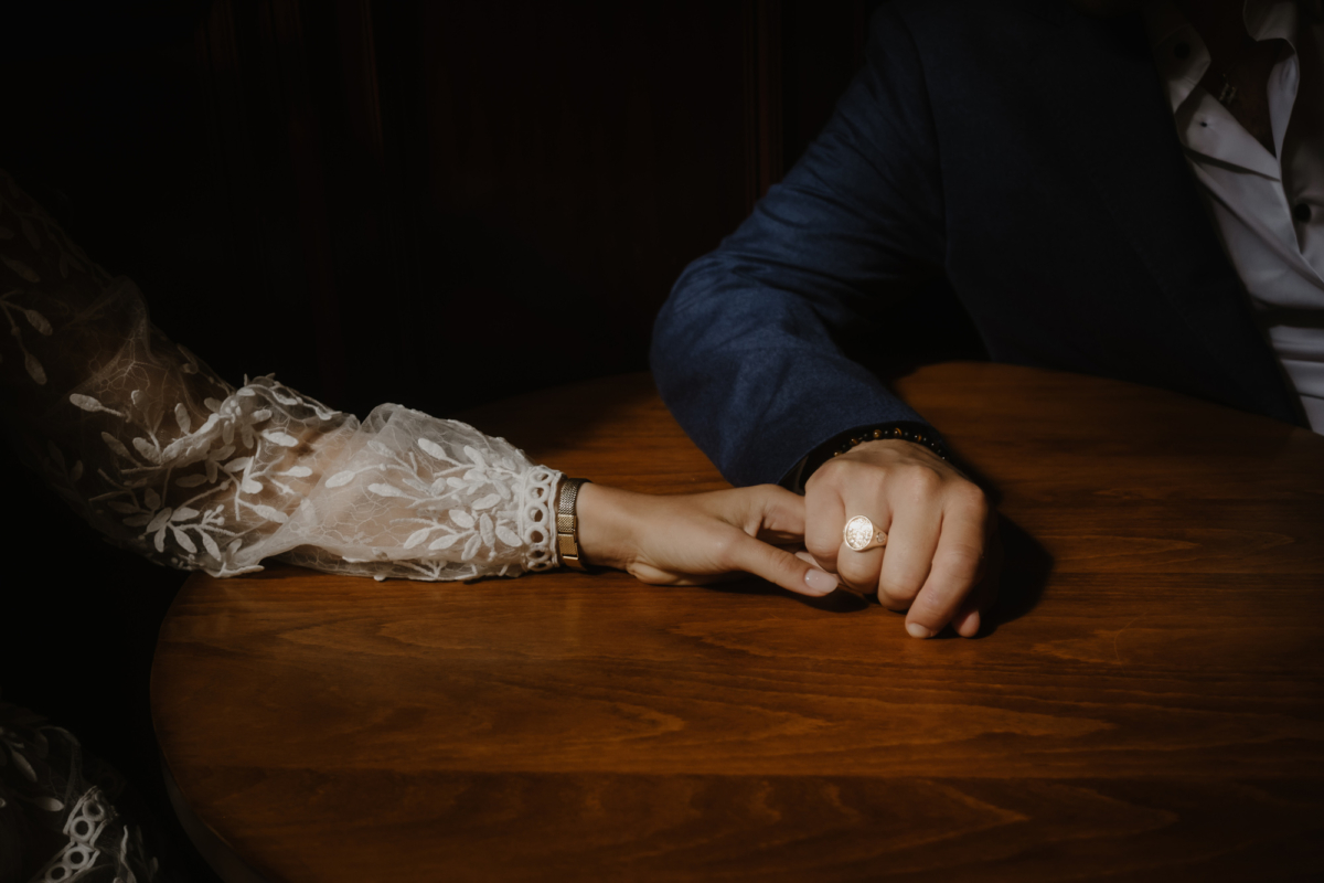 Harper Scott: Playful & Inventive Editorial Wedding Photography & Film 16 Close up shot of bride and groom's hands tenderly holding on to one another. Harper Scott Photography - Scotland wedding photographer with creative, playful, inventive editorial style.