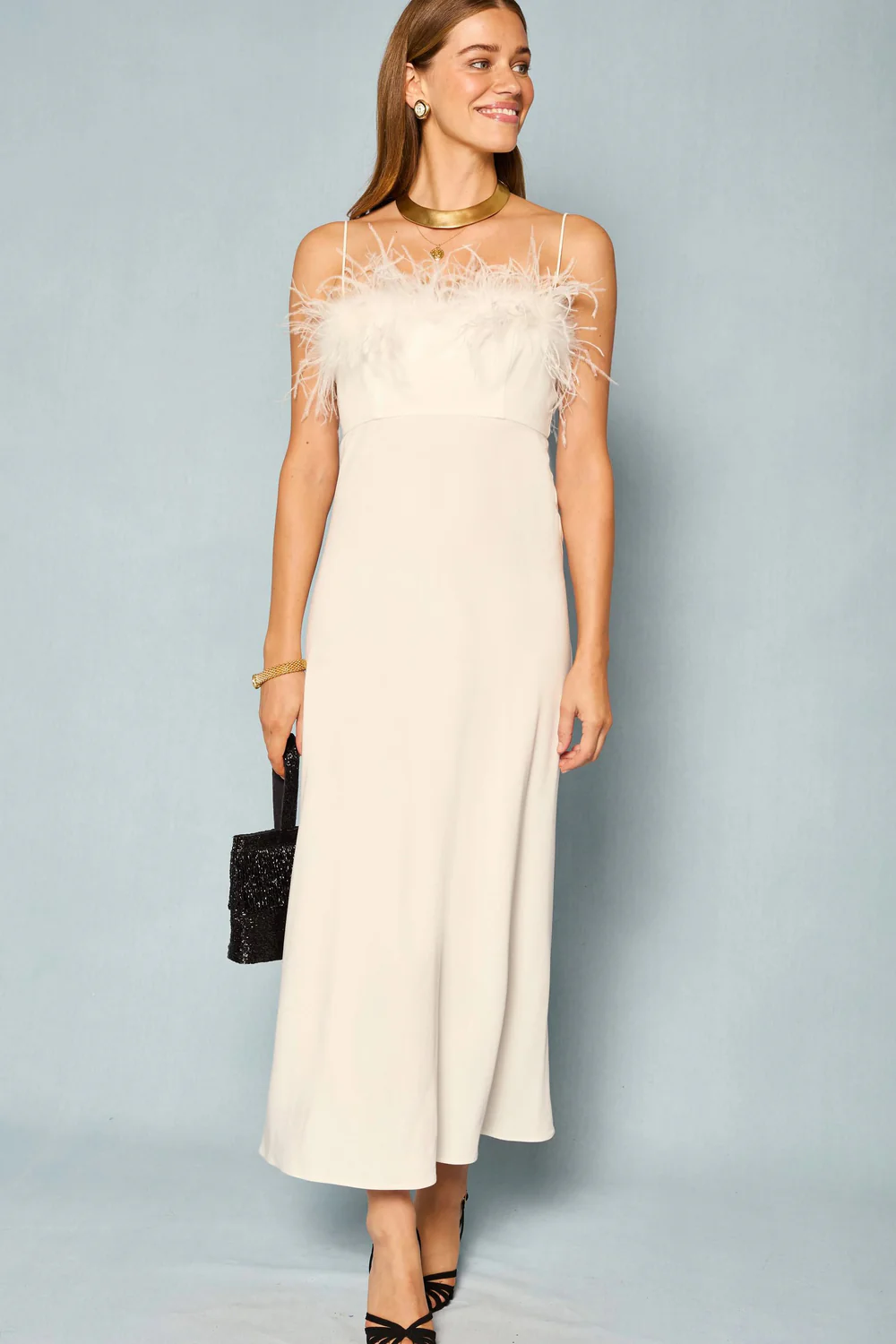 sachin and babi light blue dress SERENA Fluted Sleeve Micro Shell Button Midi Dress in Light Blue main image 0