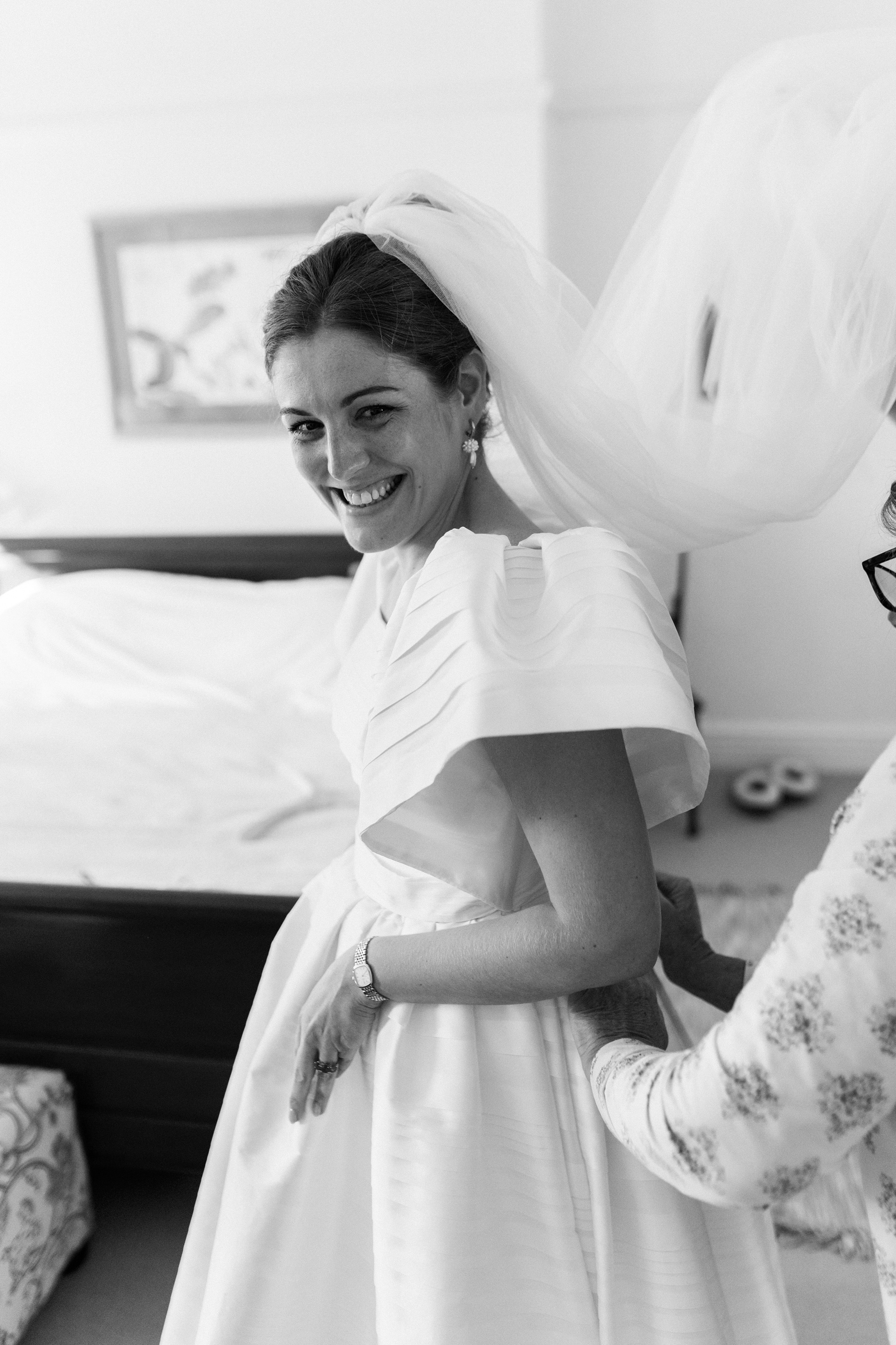 Hannah in Jesus Peiro for her Intimate Brunton House Wedding in Northumberland 15 Puff sleeved, textured wedding dress by Jesus Peiro.