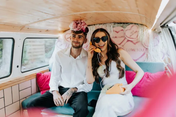 BIRDIE vintage camper van photo booth at a UK wedding