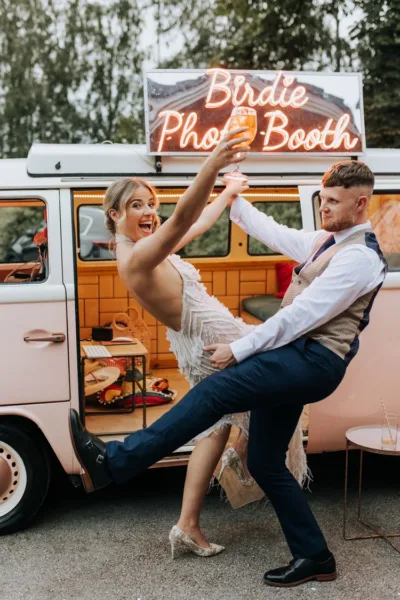BIRDIE vintage camper van photo booth at a UK wedding