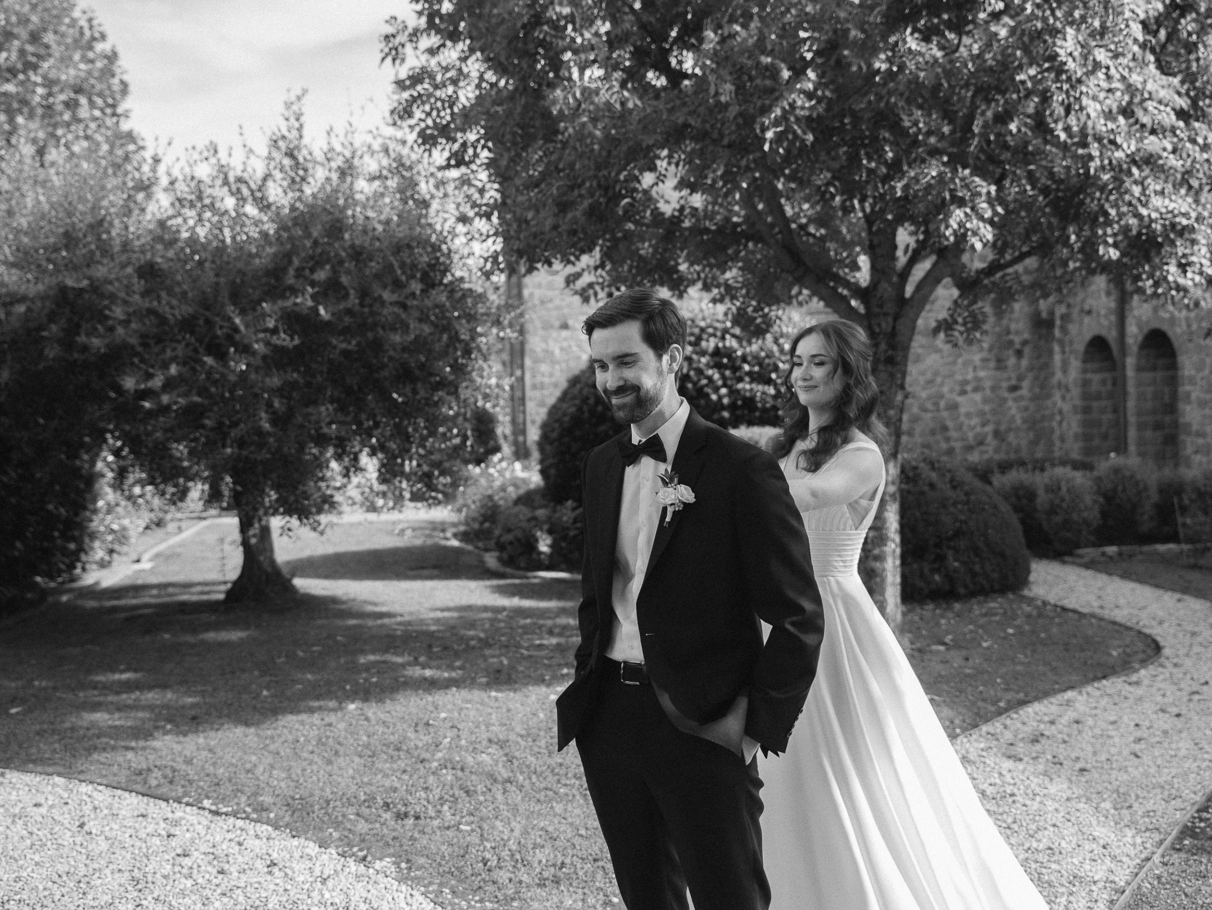 An Elegant Destination Wedding in Cortona, Italy, with a Peter Langner Gown 25 First look during an Italian wedding.