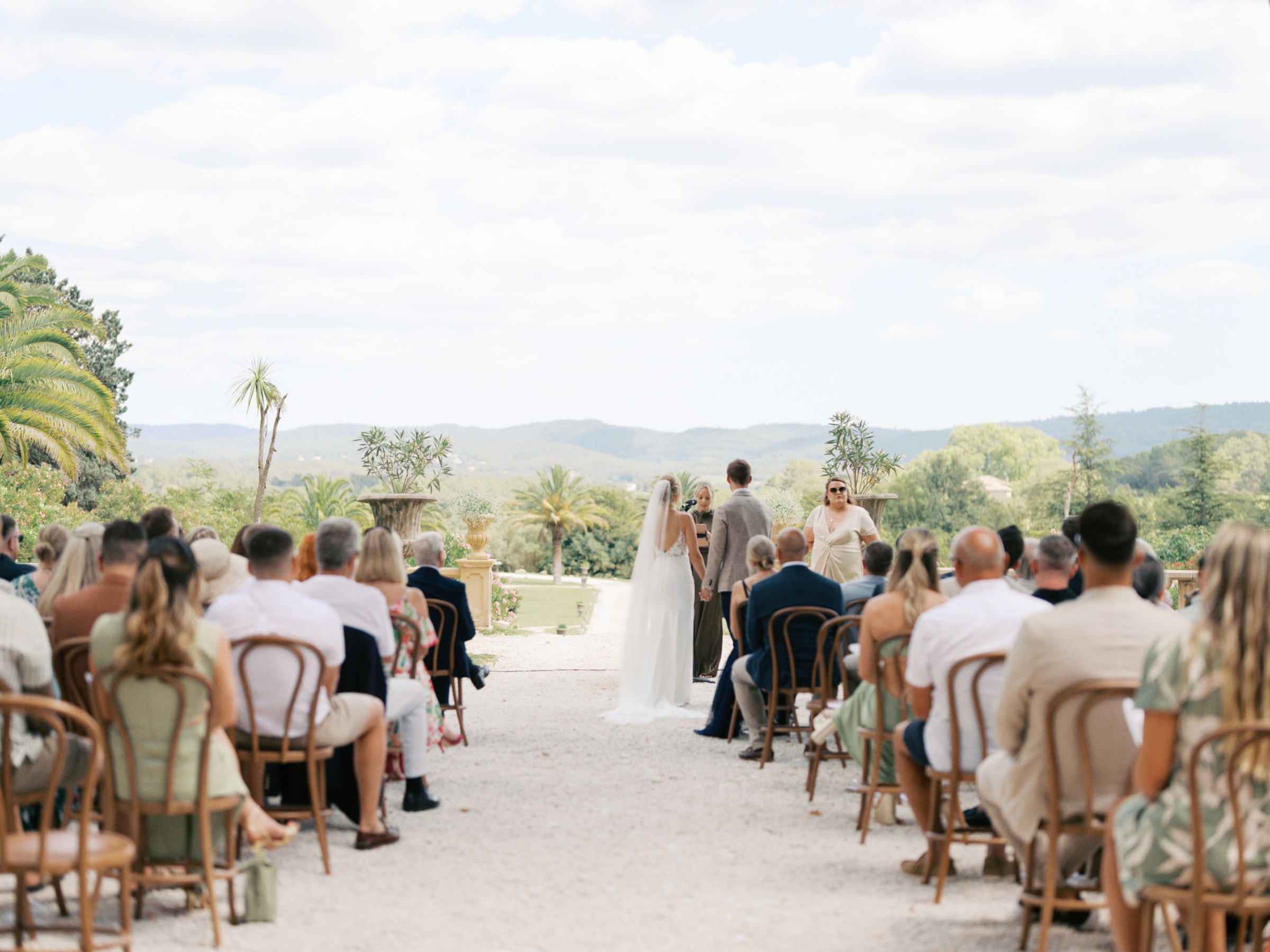 Outdoor wedding at Chateau de Robernier in Provence, South of France.