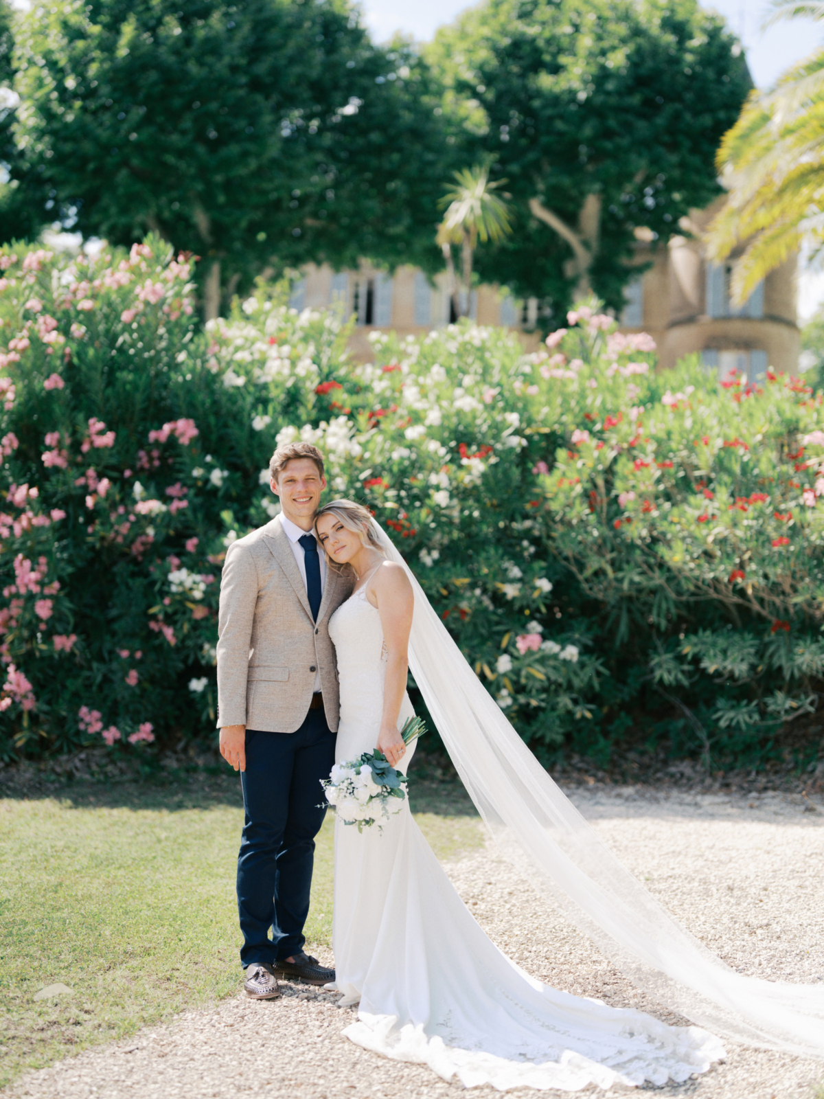 An Elegant Modern Wedding at Chateau de Robernier 72 Elegant modern bride and groom in the gardens at Chateau de Robernier in Provence, South of France.