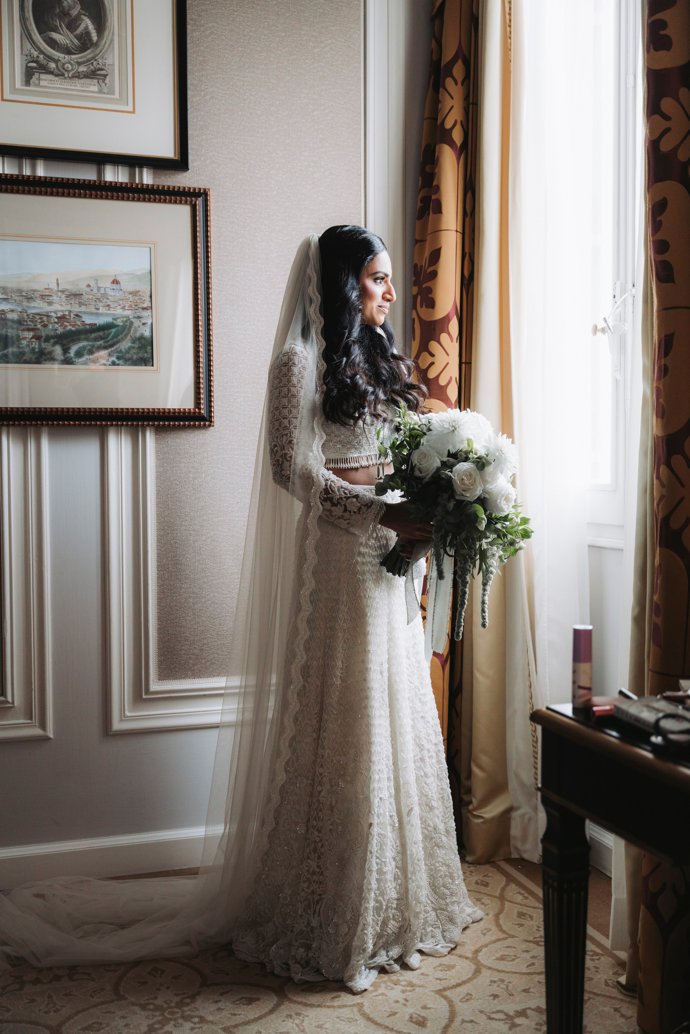 An Elegant Fusion of Indian Tradition and Italian Beauty 17 Indian bride in modern Indian wedding dress design.