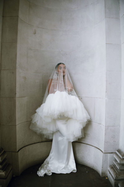 London City Wedding Style With a Maximalist Ruffled Veil