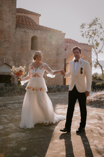 A Colourful Wedding in Greece with a 70s Vibe & Bespoke Wilden London Dress