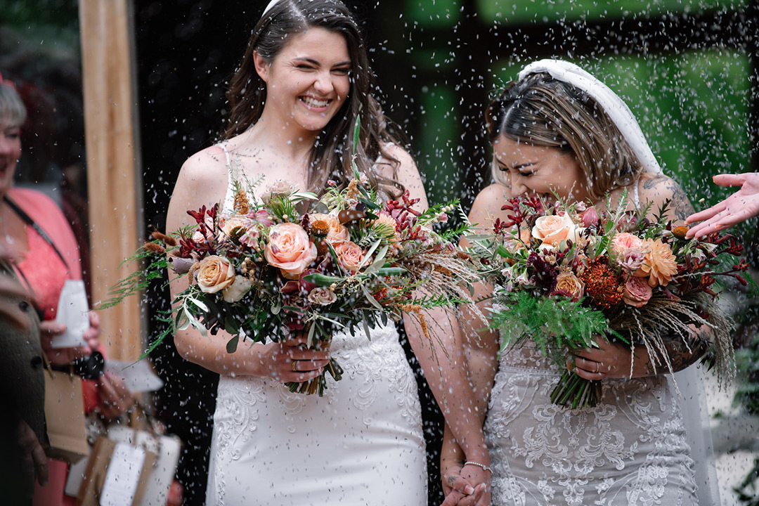 Same sex Lesbian wedding at Tythe - wedding barn venue Oxfordshire, UK