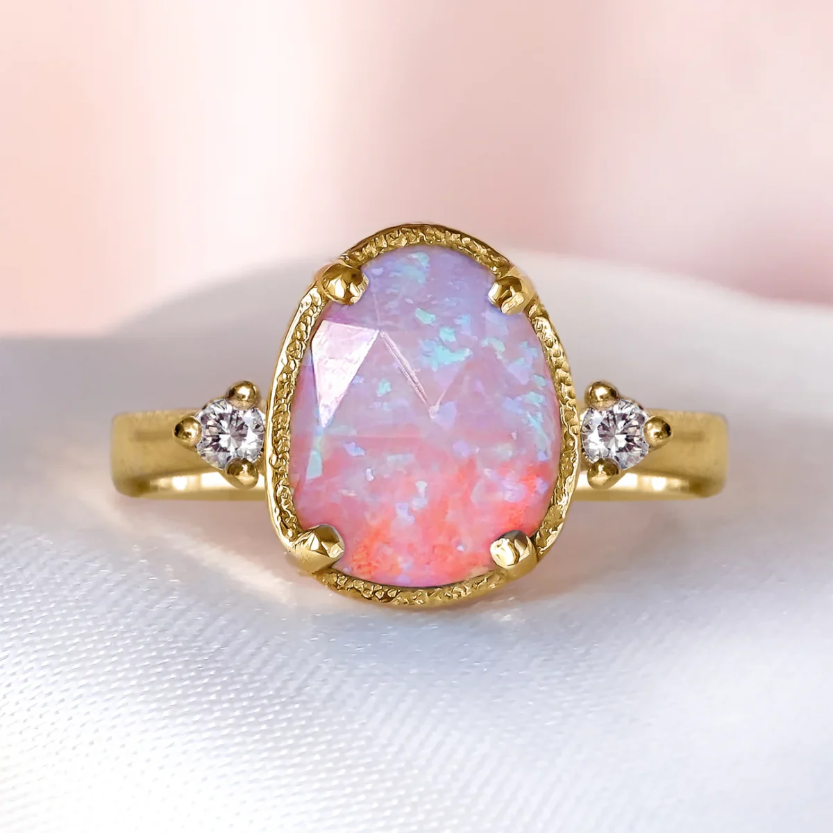 Dreamy Colours Opal Diamond Engagement Ring in 9ct/ 14ct / 18ct Gold