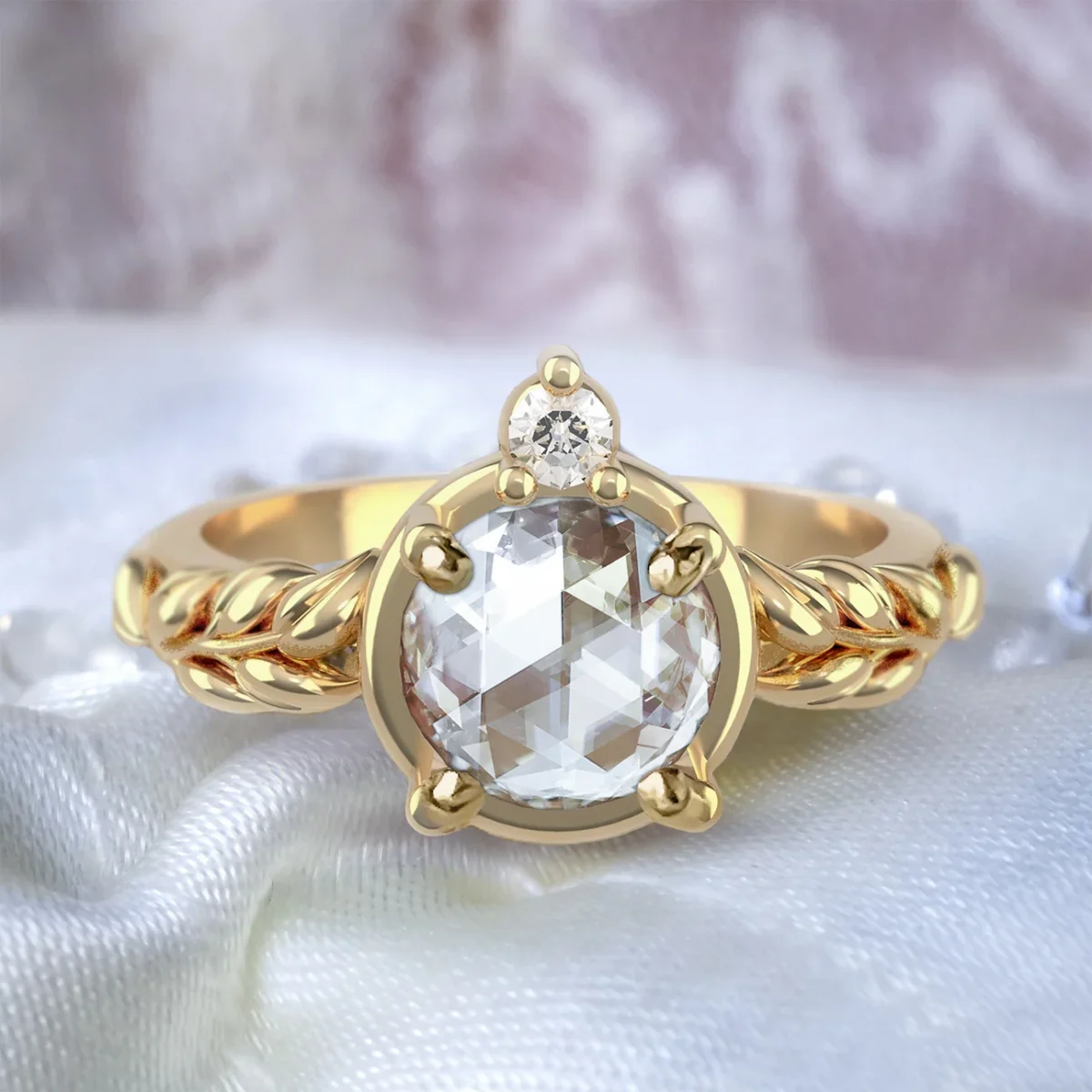 Art Deco Floral Diamond Engagement Ring in 9ct /14ct/ 18ct Gold