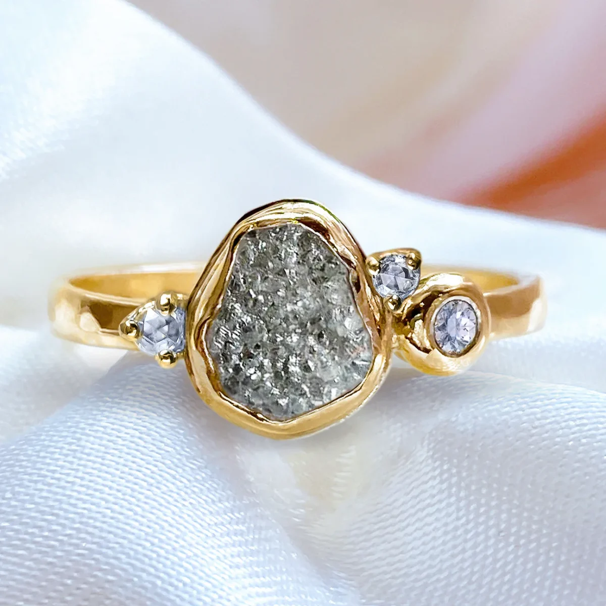 Natural Rock Diamond Cluster Unique Engagement ring in 9ct / 14ct/ 18ct Gold