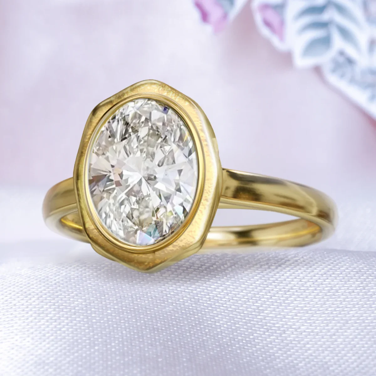 Rock Oval Diamond Solitaire Unique Engagement ring in 9ct / 14ct/ 18ct Gold