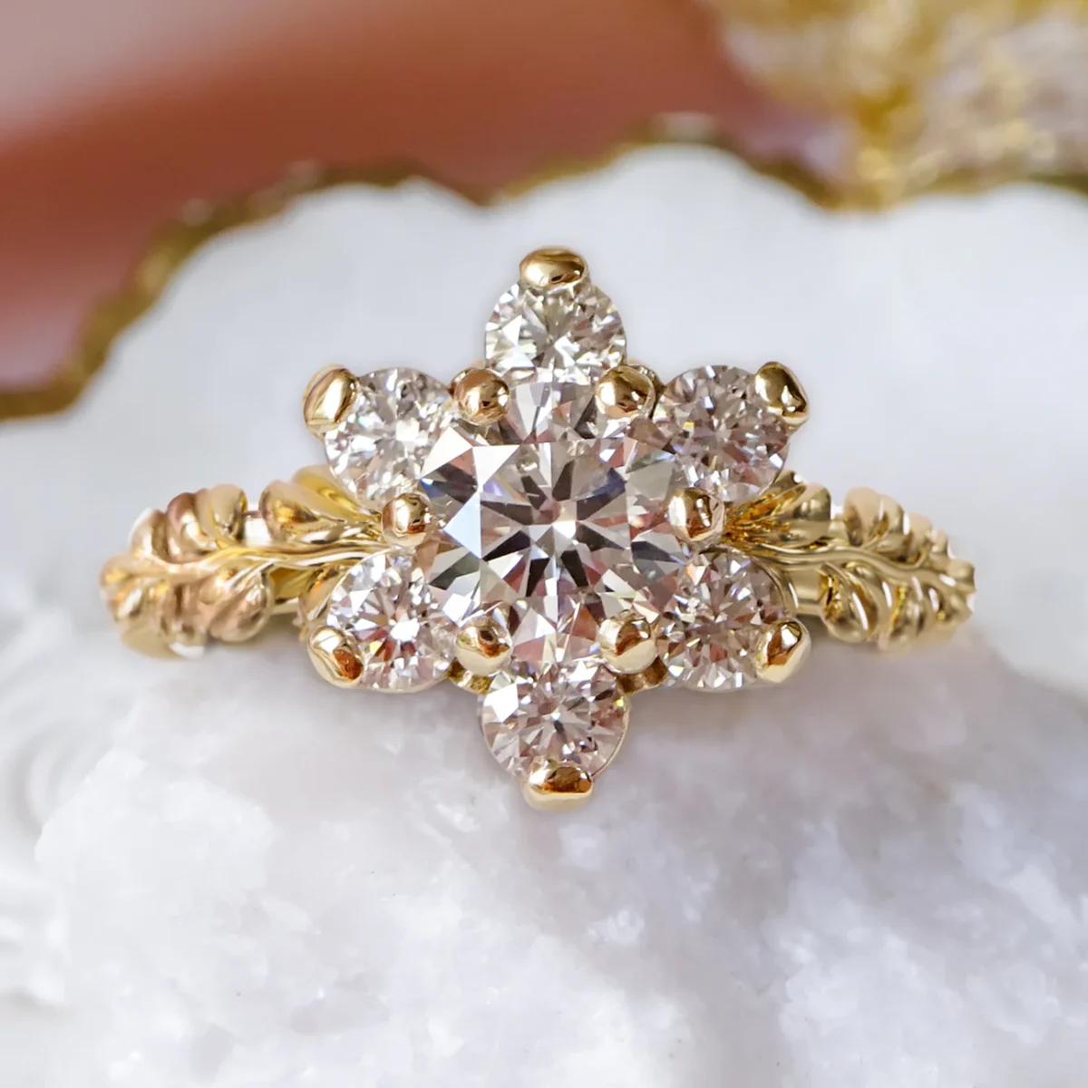 Vintage Princess Flower Diamond Cluster Engagement ring in 9ct / 14ct/ 18ct Gold