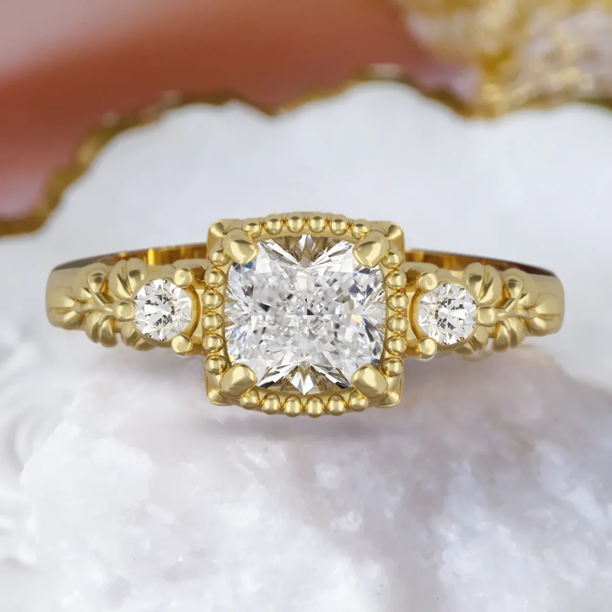 Vintage Style Floral Diamond Engagement ring in 9ct / 14ct/ 18ct solid Gold